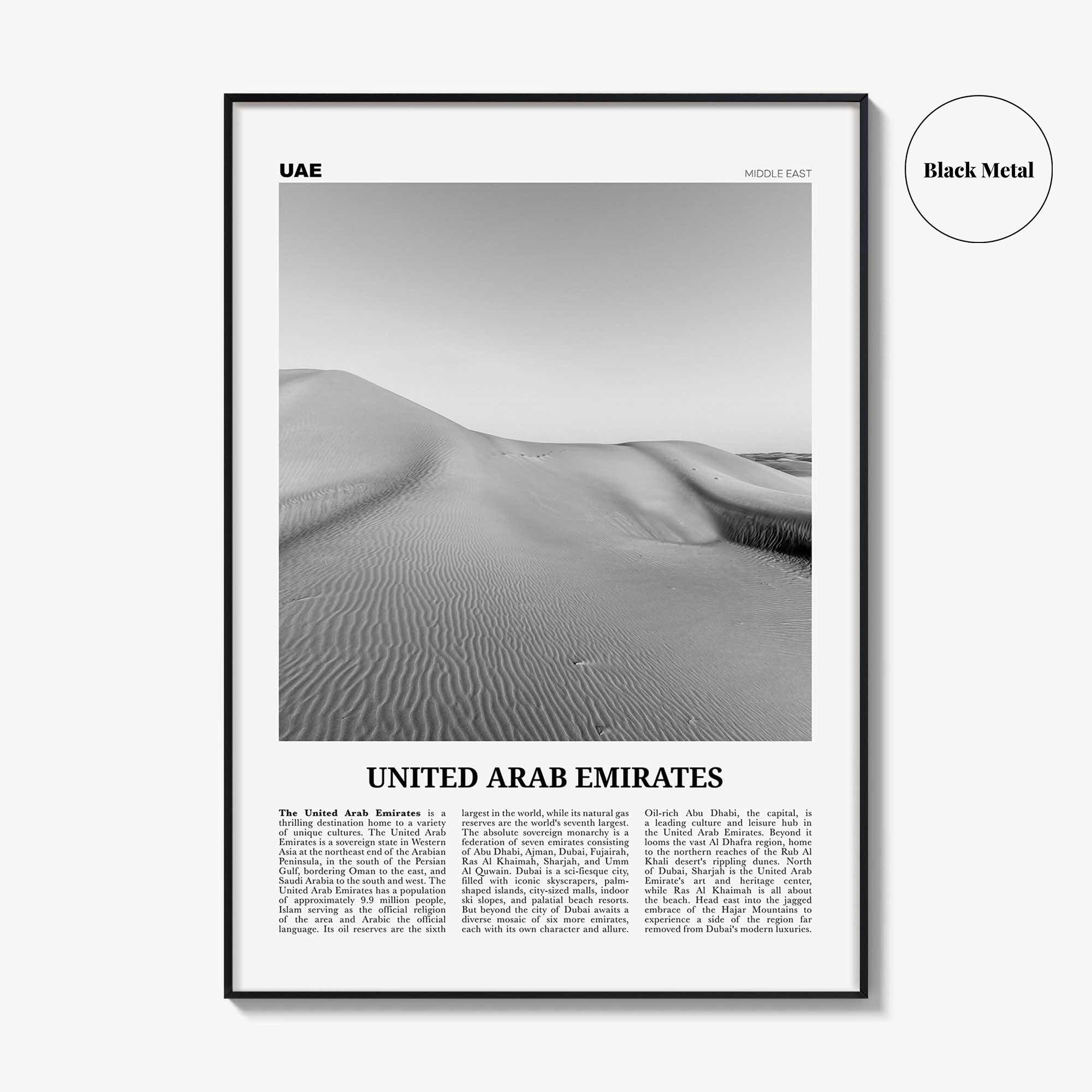United Arab Emirates Print Black and White, United Arab Emirates Wall Art, United Arab Emirates Poster, UAE, Dubai, Abu Dhabi, Middle East