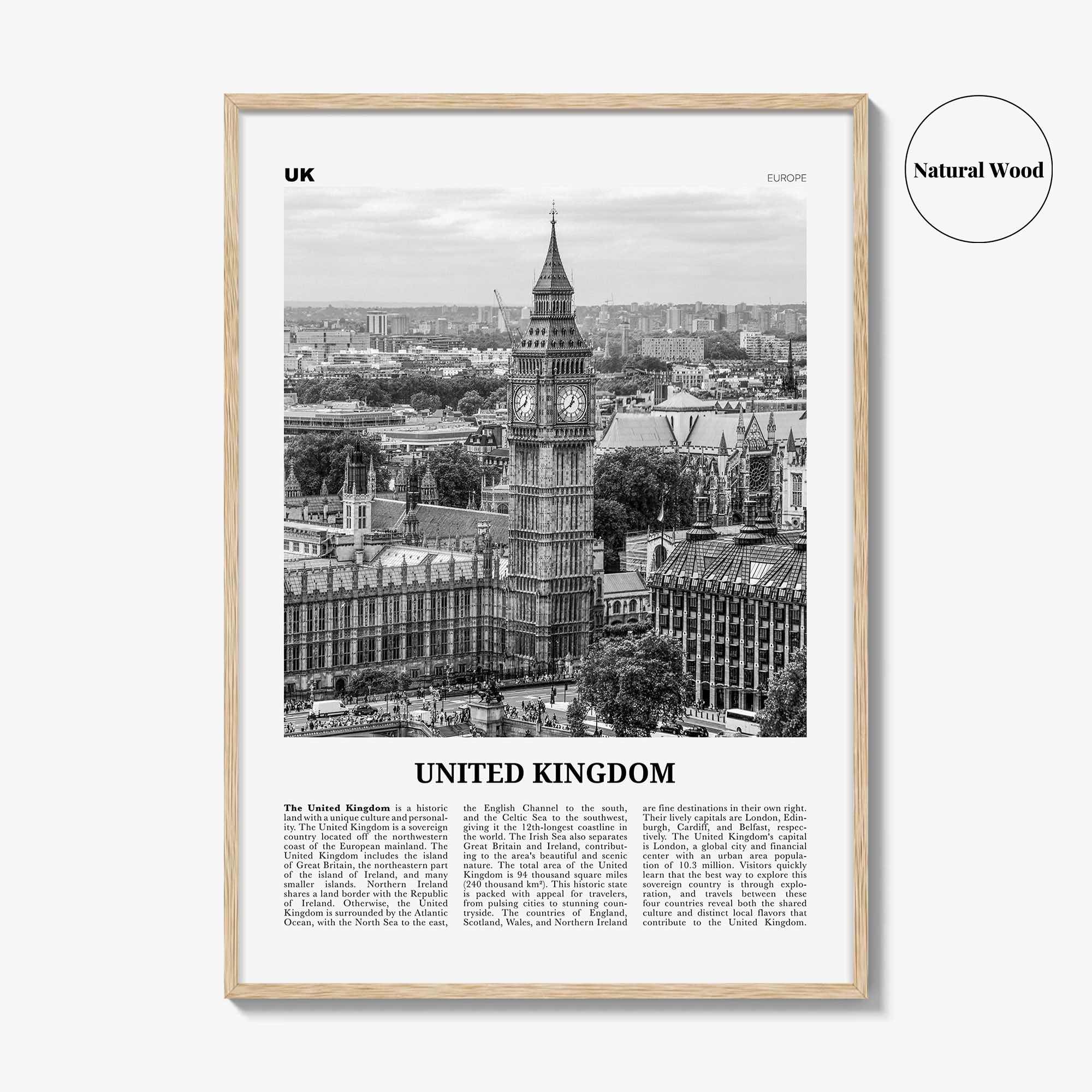 United Kingdom Print Black and White No 1, United Kingdom Wall Art, United Kingdom Poster, UK, Great Britain, England, Ireland, Scotland