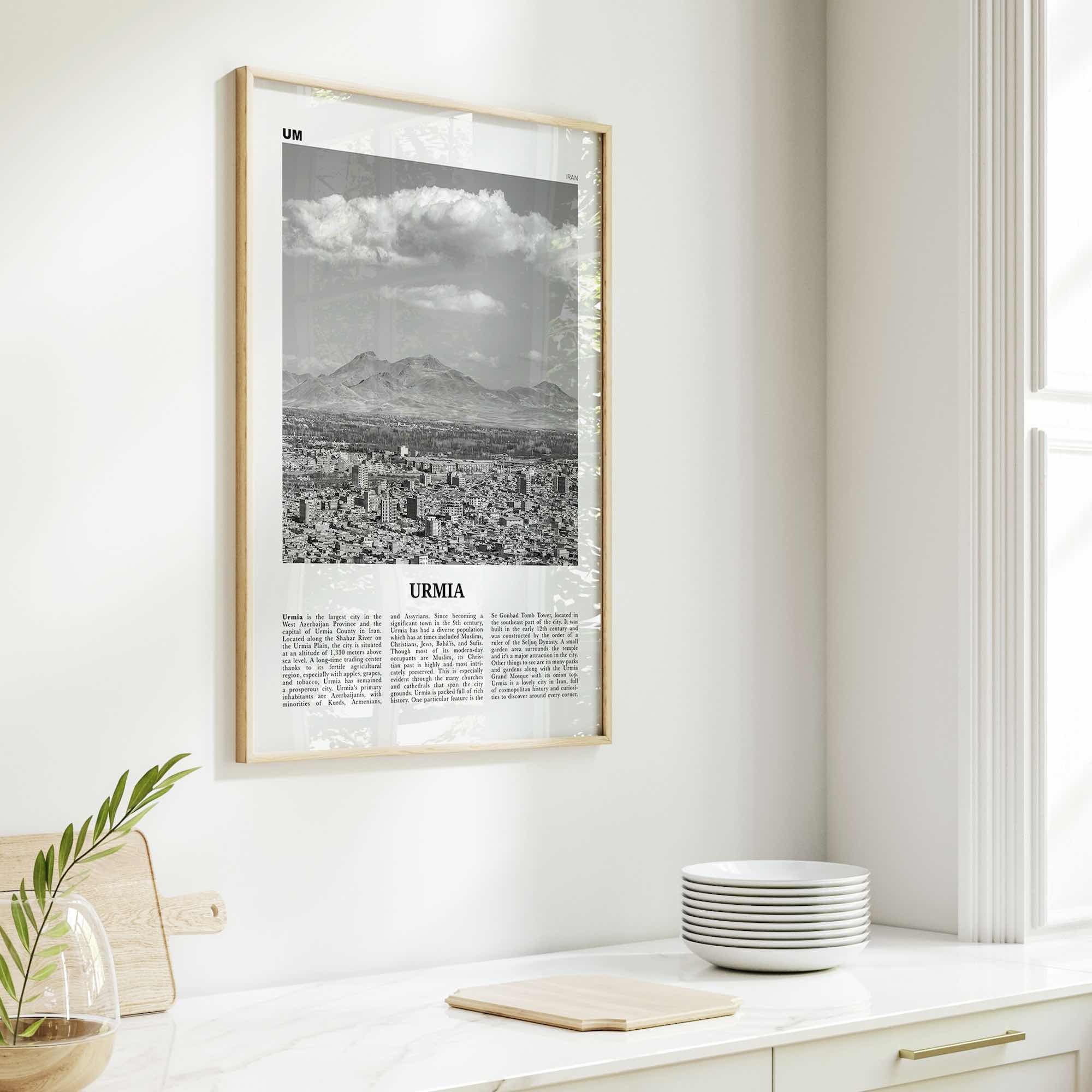 Urmia City Print Black and White, Urmia City Wall Art, Urmia City Poster, Urmia City Photo, Urmia City Wall Décor, Urmia City Map, Iran