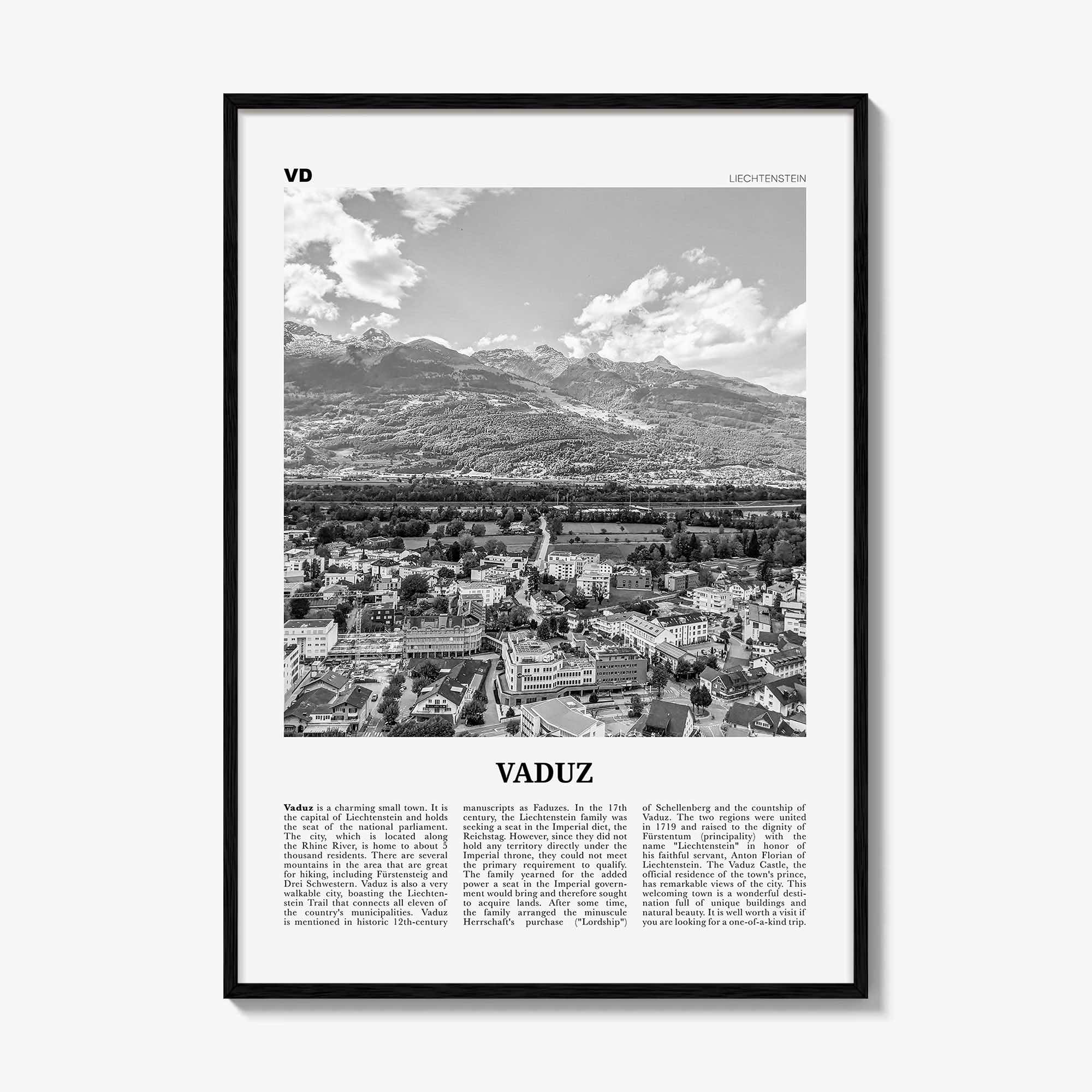 Vaduz Print Black and White, Vaduz Wall Art, Vaduz Poster, Vaduz Photo, Vaduz Wall Décor, Liechtenstein, Oberland, Ebenholz, Mühleholz