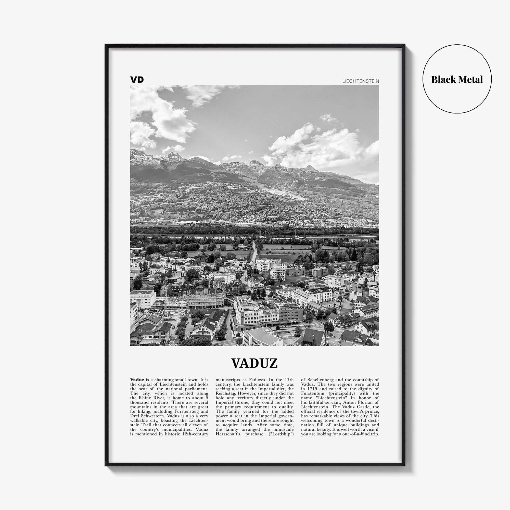 Vaduz Print Black and White, Vaduz Wall Art, Vaduz Poster, Vaduz Photo, Vaduz Wall Décor, Liechtenstein, Oberland, Ebenholz, Mühleholz