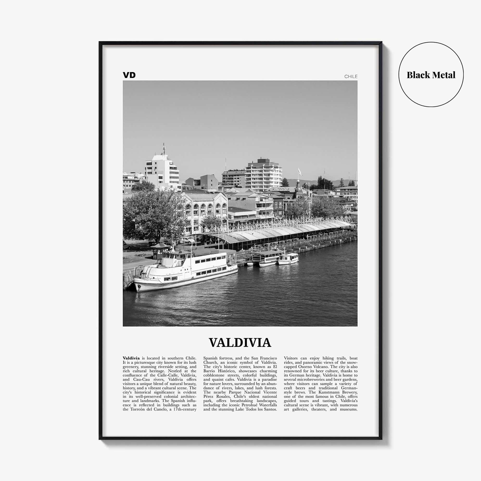 Valdivia Print Black and White, Valdivia Wall Art, Valdivia Poster, Valdivia Photo, Valdivia Wall Décor, Valdivia Map, Chile