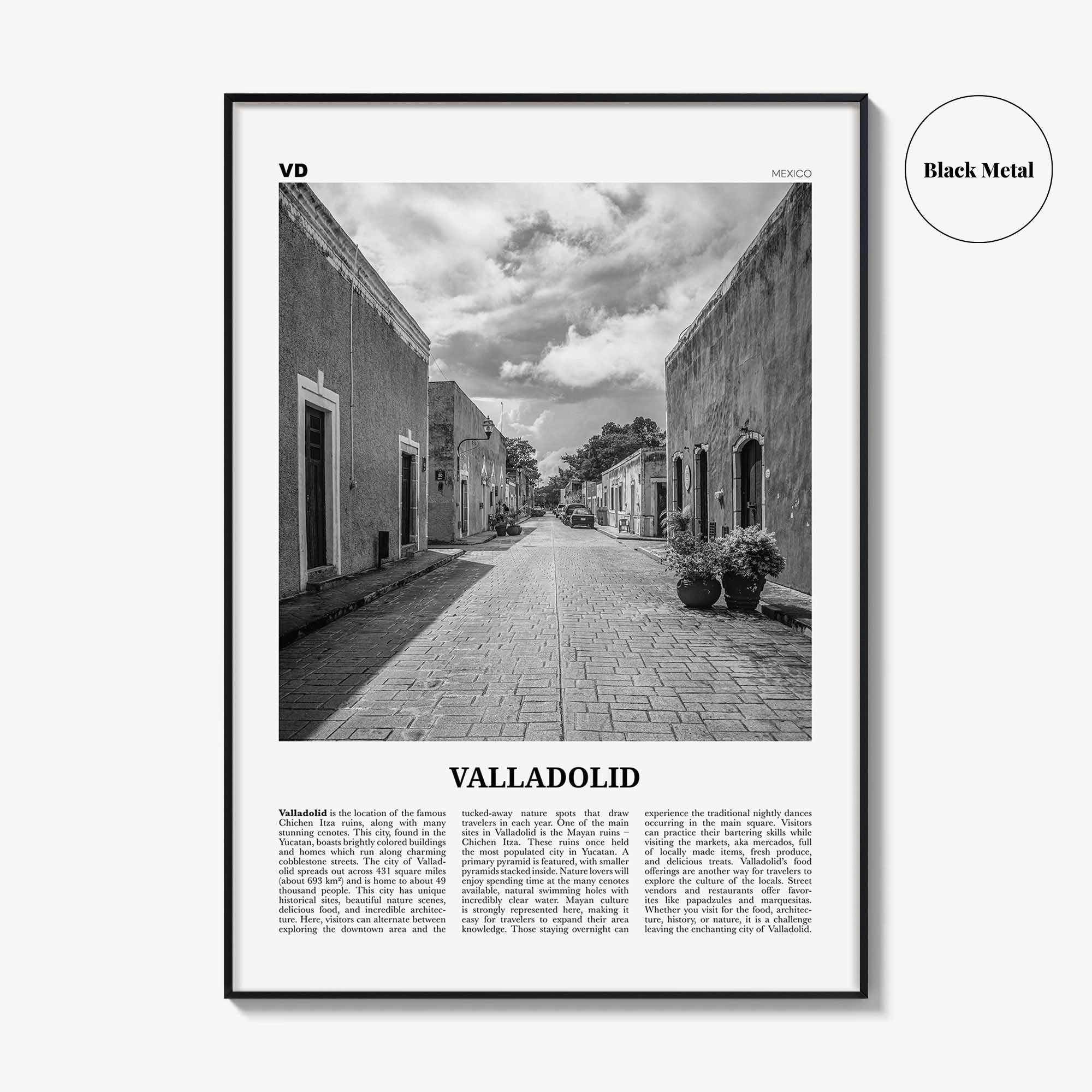 Valladolid Print Black and White Mexico, Valladolid Wall Art, Valladolid Poster, Valladolid Photo, Valladolid Wall Décor, Valladolid Map