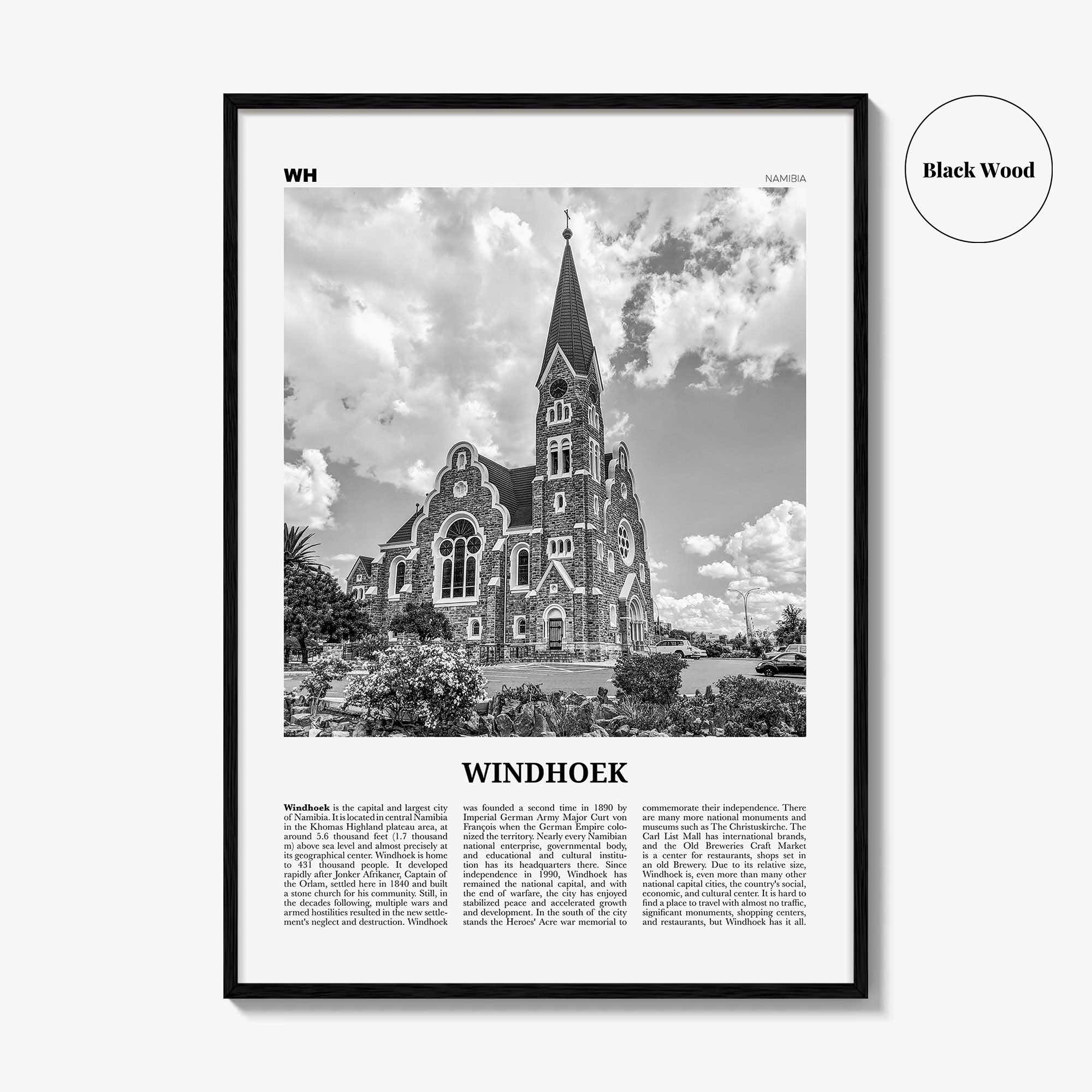 Windhoek Print Black and White, Windhoek Wall Art, Windhoek Poster, Windhoek Photo, Windhoek Wall Décor, Namibia, Windhuk, Africa