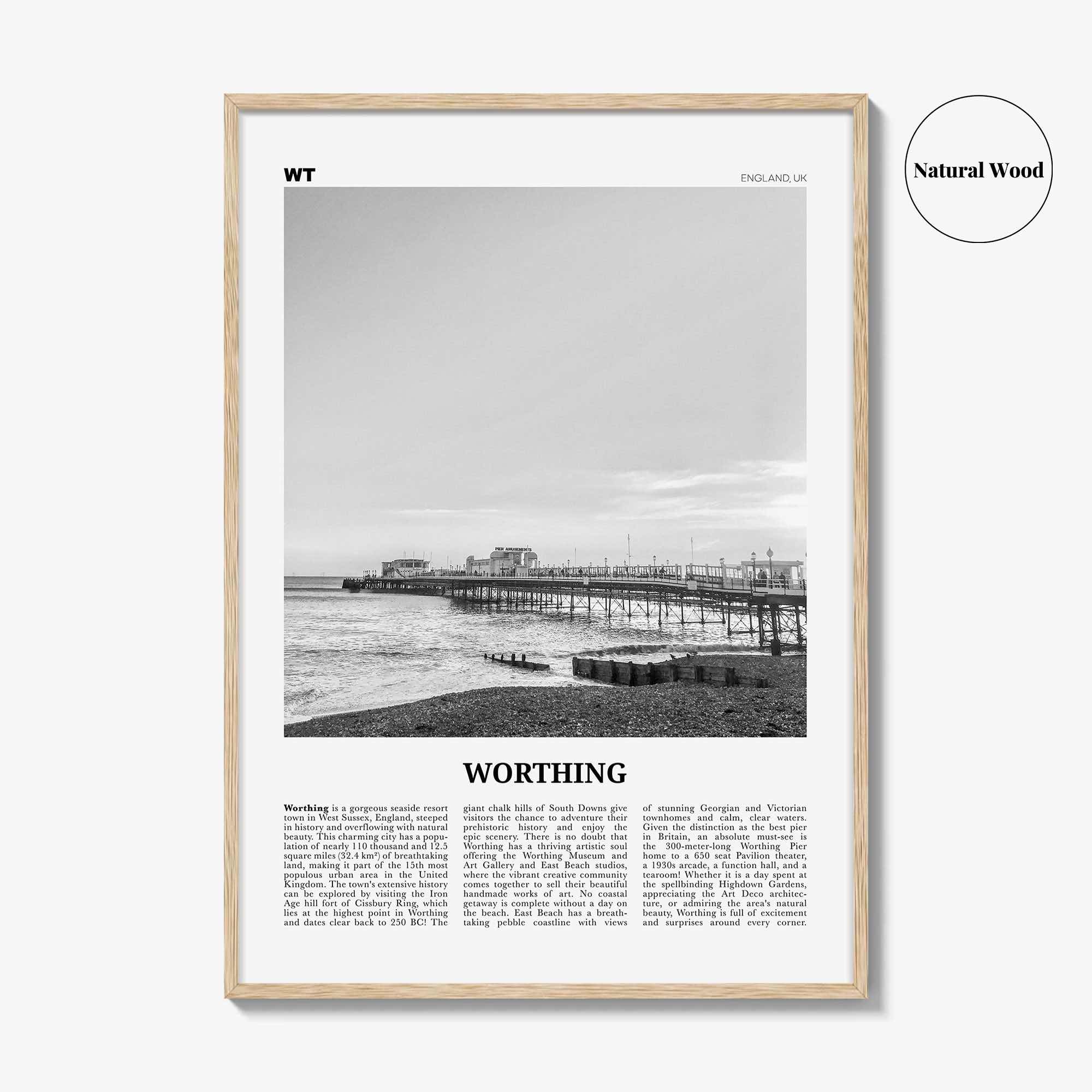 Worthing Print Black and White, Worthing Wall Art, Worthing Poster, Worthing Photo, Worthing Wall Décor, England, UK, United Kingdom