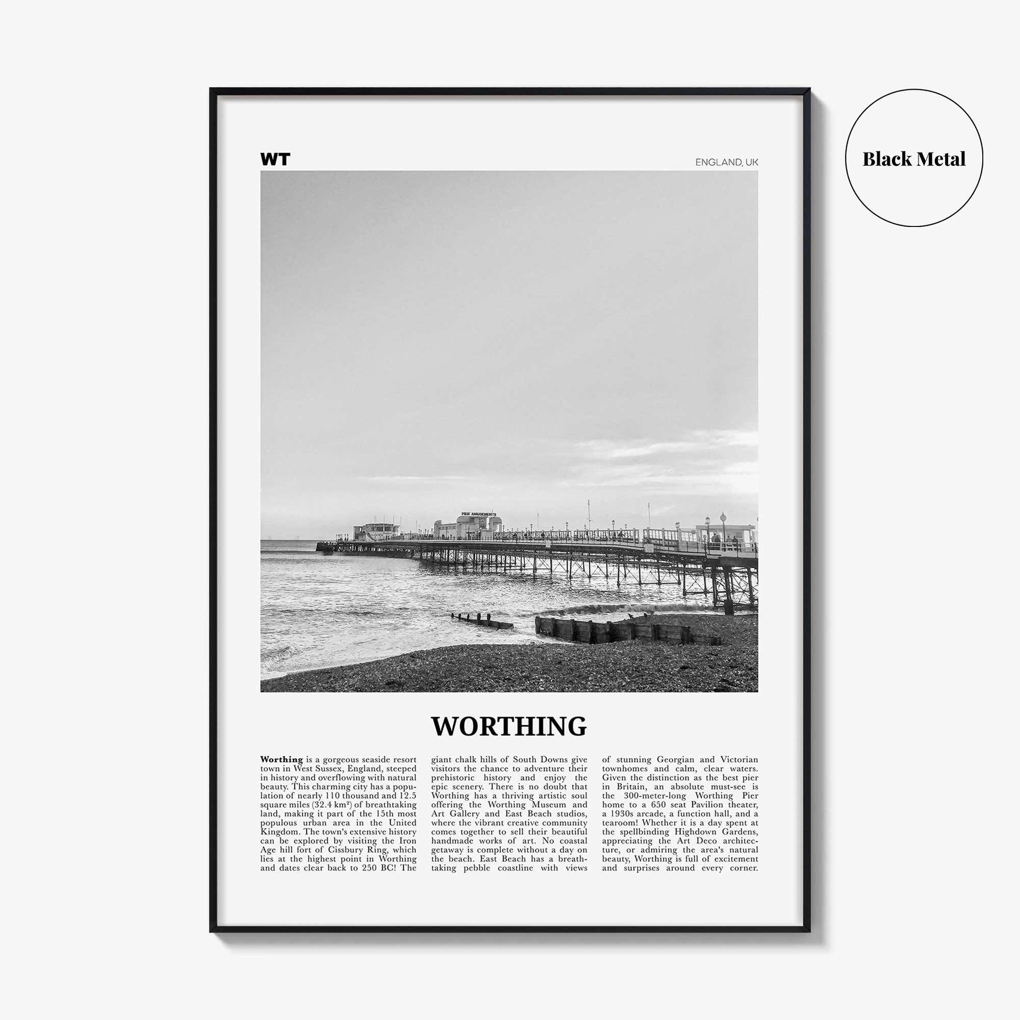 Worthing Print Black and White, Worthing Wall Art, Worthing Poster, Worthing Photo, Worthing Wall Décor, England, UK, United Kingdom