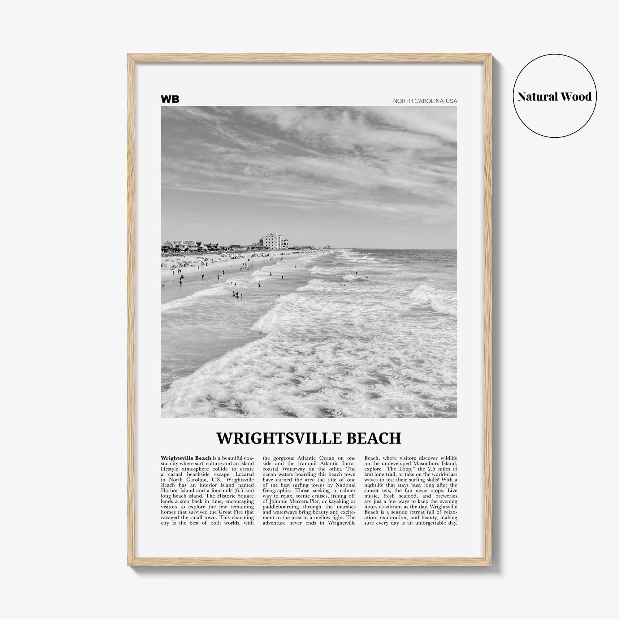 Wrightsville Beach Print Black and White No 1, Wrightsville Beach Wall Art, Wrightsville Beach Poster, Wrightsville, North Carolina, USA