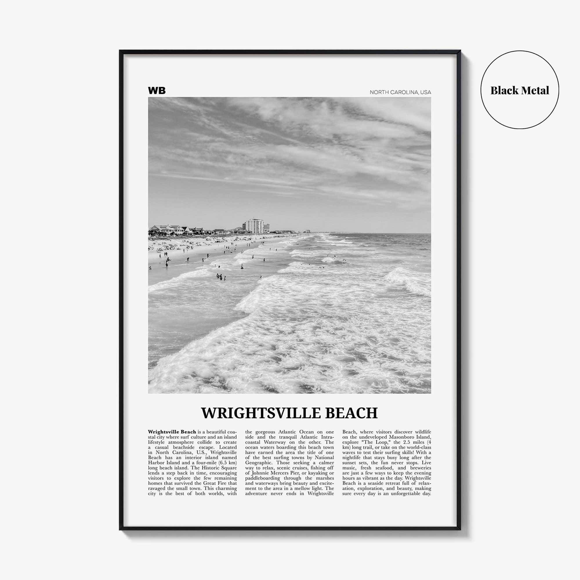 Wrightsville Beach Print Black and White No 1, Wrightsville Beach Wall Art, Wrightsville Beach Poster, Wrightsville, North Carolina, USA