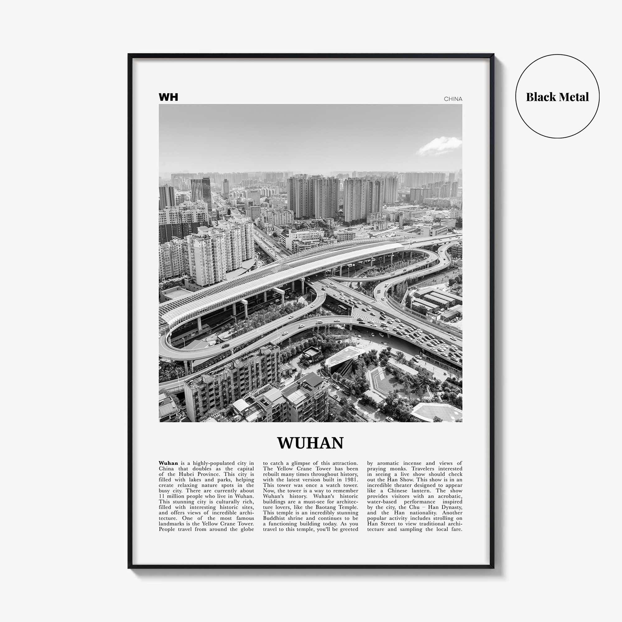 Wuhan Print Black and White, Wuhan Wall Art, Wuhan Poster, Wuhan Photo, Wuhan Wall Décor, Wuhan Map, China