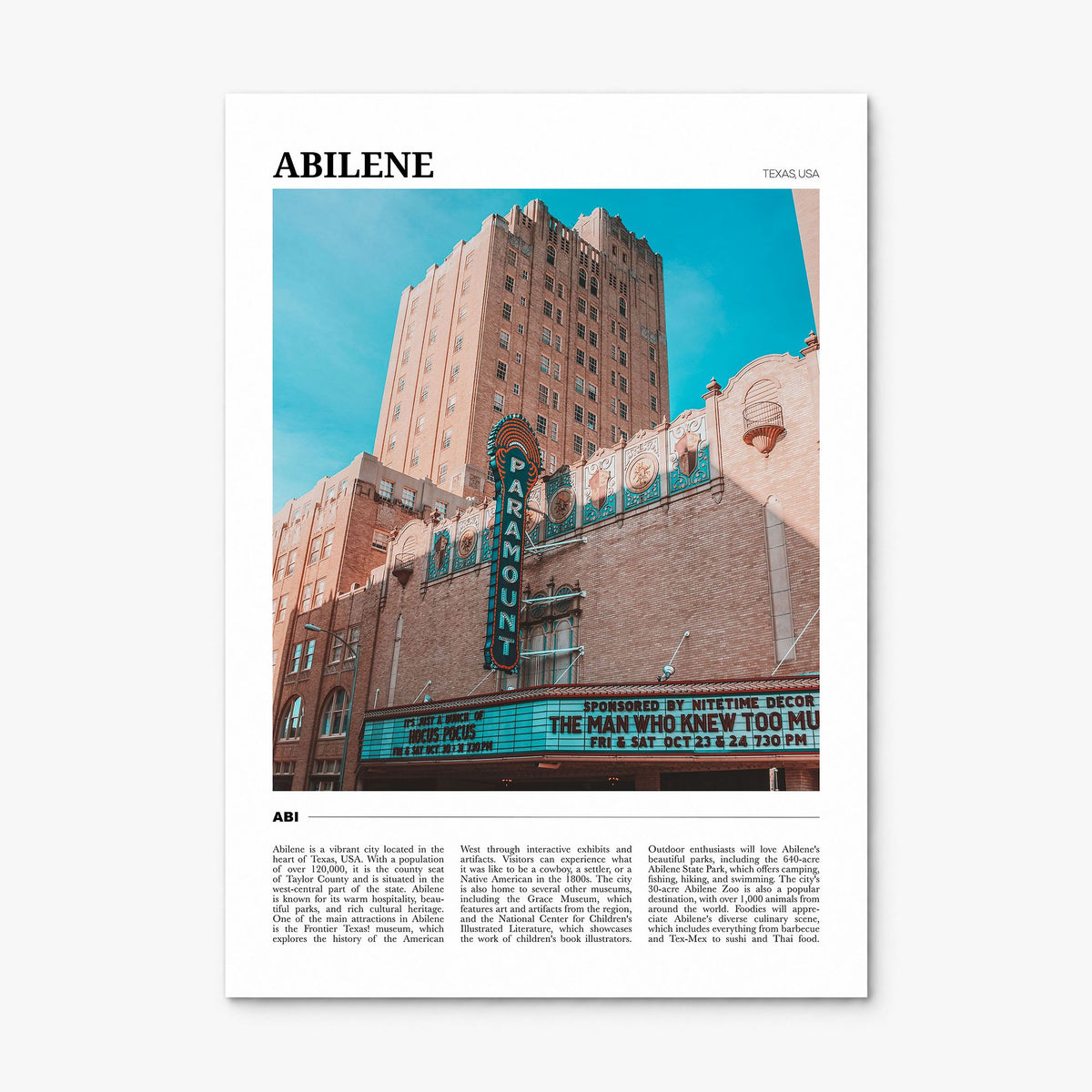 Abilene Travel Poster, print only (unframed)