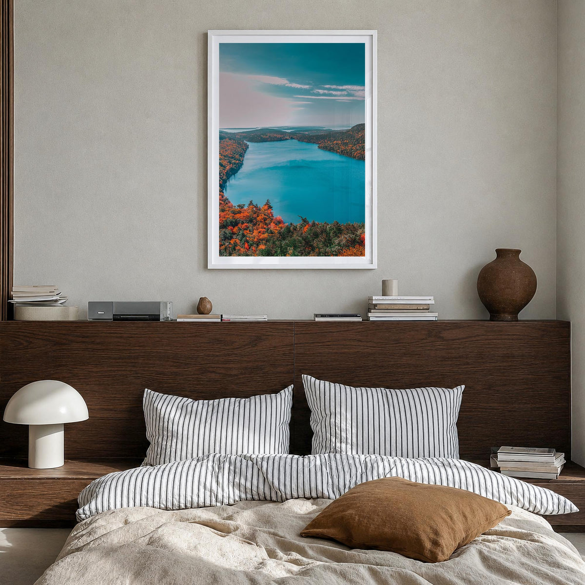 Acadia National Park colorful photo poster of Maine, USA – vertical wall art in white wood frame with white border, hanging o