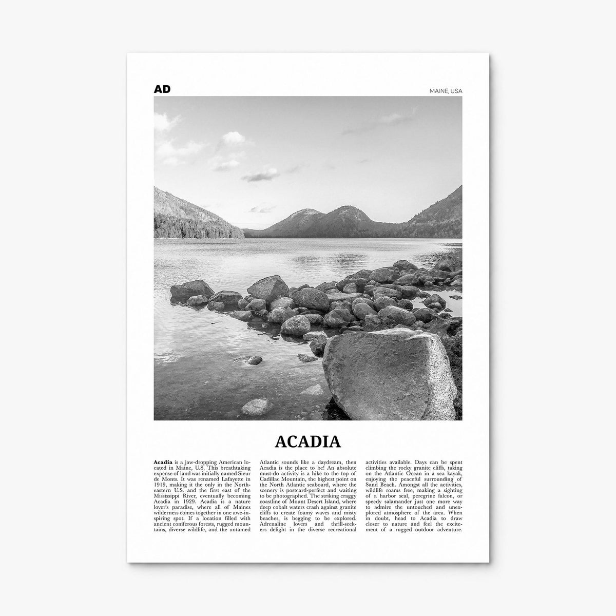 Acadia National Park Newspaper Poster, print only (unframed)