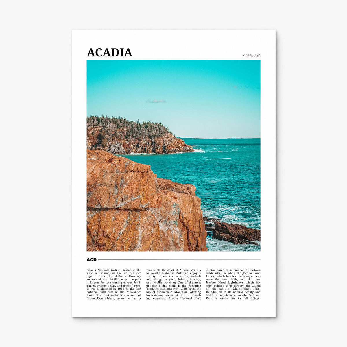 Acadia National Park Travel Poster, print only (unframed)