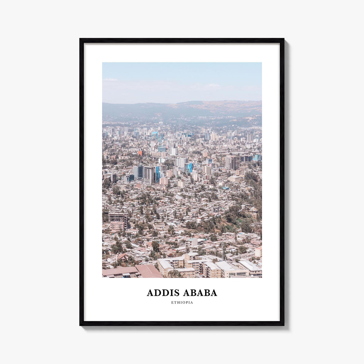 Addis Ababa colorful classic poster of Ethiopia – vertical wall art, unframed print shown in interior mockup