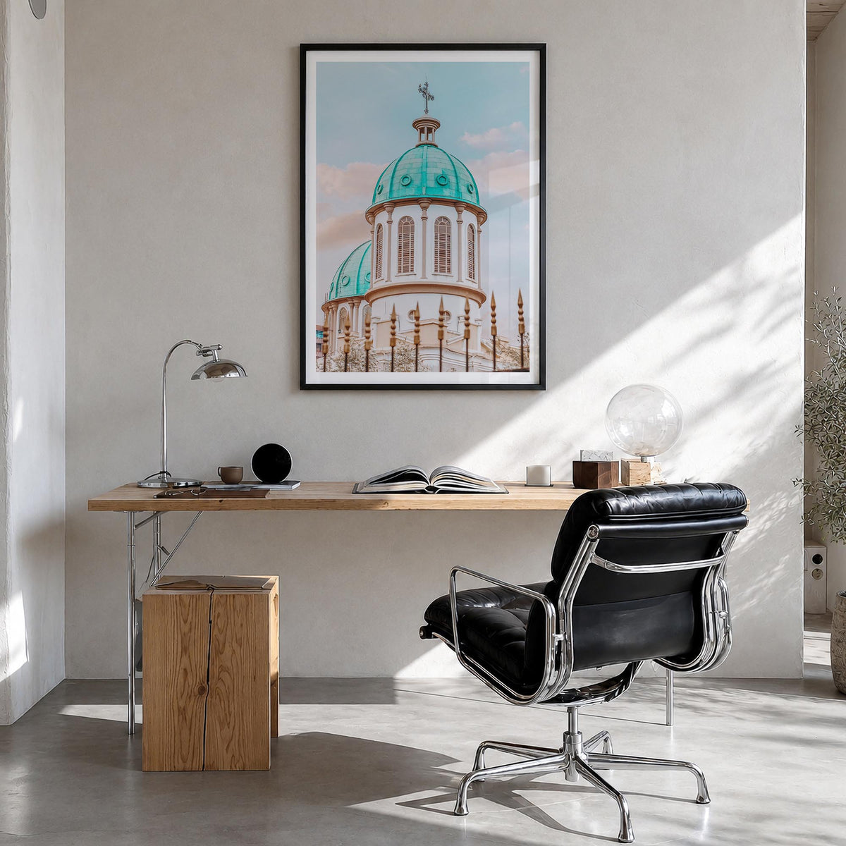 Addis Ababa no. 2 colorful photo poster of Ethiopia – vertical wall art in black wood frame with white border, hanging on wal