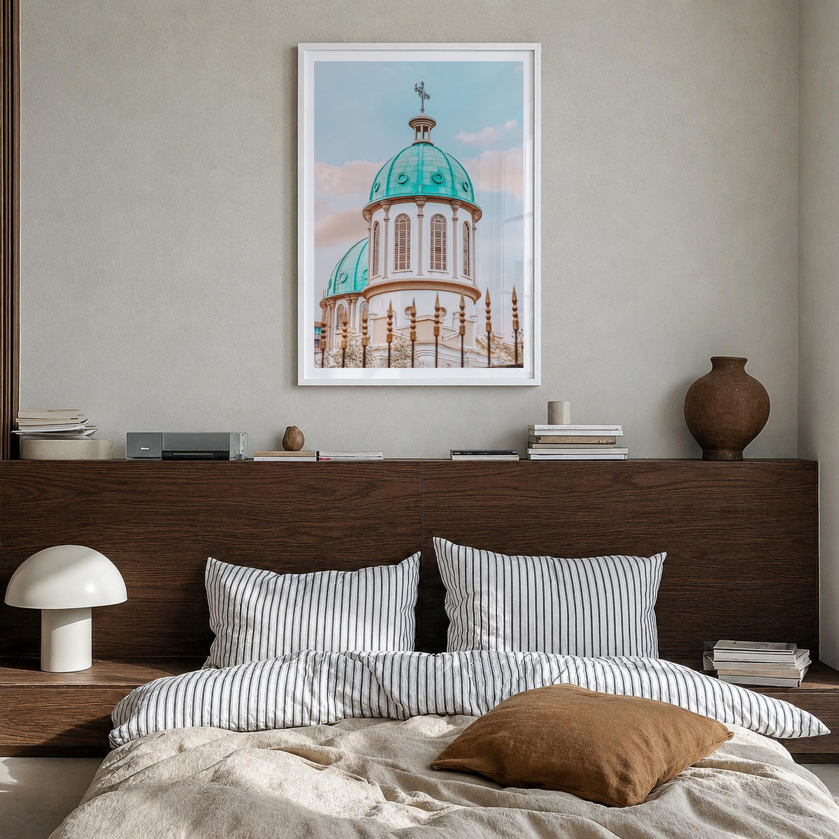 Addis Ababa no. 2 colorful photo poster of Ethiopia – vertical wall art in white wood frame with white border, hanging on wal