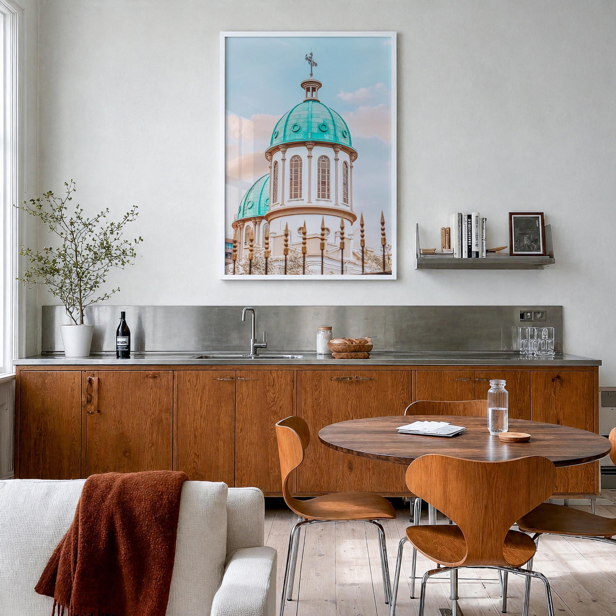 Addis Ababa no. 2 colorful photo poster of Ethiopia – vertical wall art in white wood frame, hanging on wall