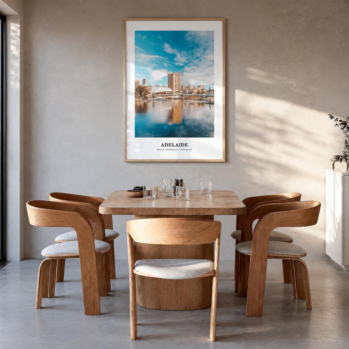 Adelaide colorful classic poster of South Australia, Australia – vertical wall art in natural wood frame, hanging on wall