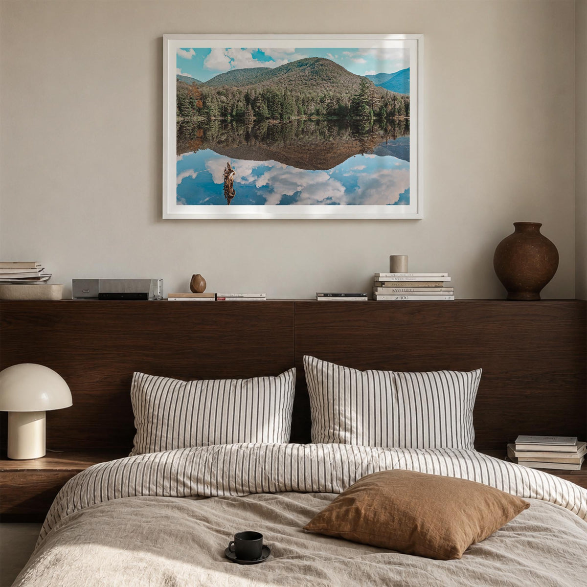 Adirondack Mountains colorful photo poster of New York, USA – horizontal wall art in white wood frame with white border, hang