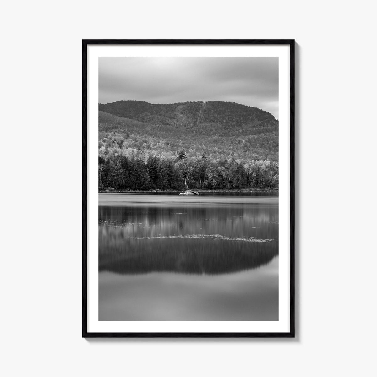 Adirondack Mountains no. 1 black & white photo poster of New York, USA – vertical wall art, unframed print shown in interior