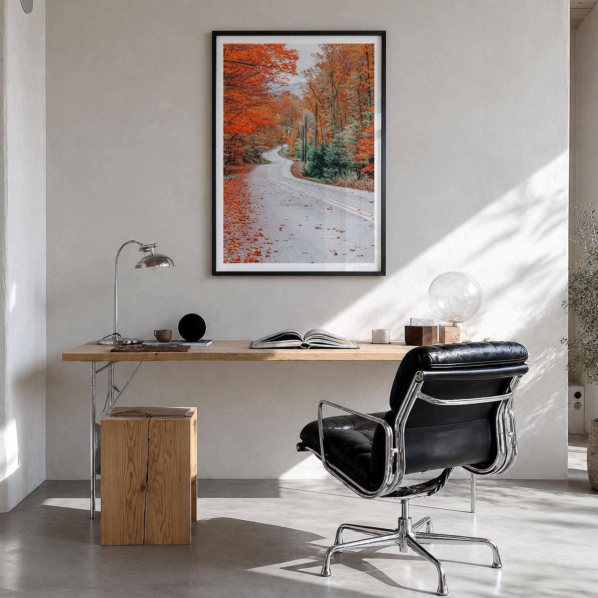 Adirondack Mountains no. 2 colorful photo poster of New York, USA – vertical wall art in black wood frame with white border,