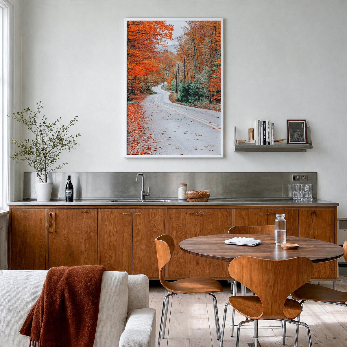 Adirondack Mountains no. 2 colorful photo poster of New York, USA – vertical wall art in white wood frame, hanging on wall
