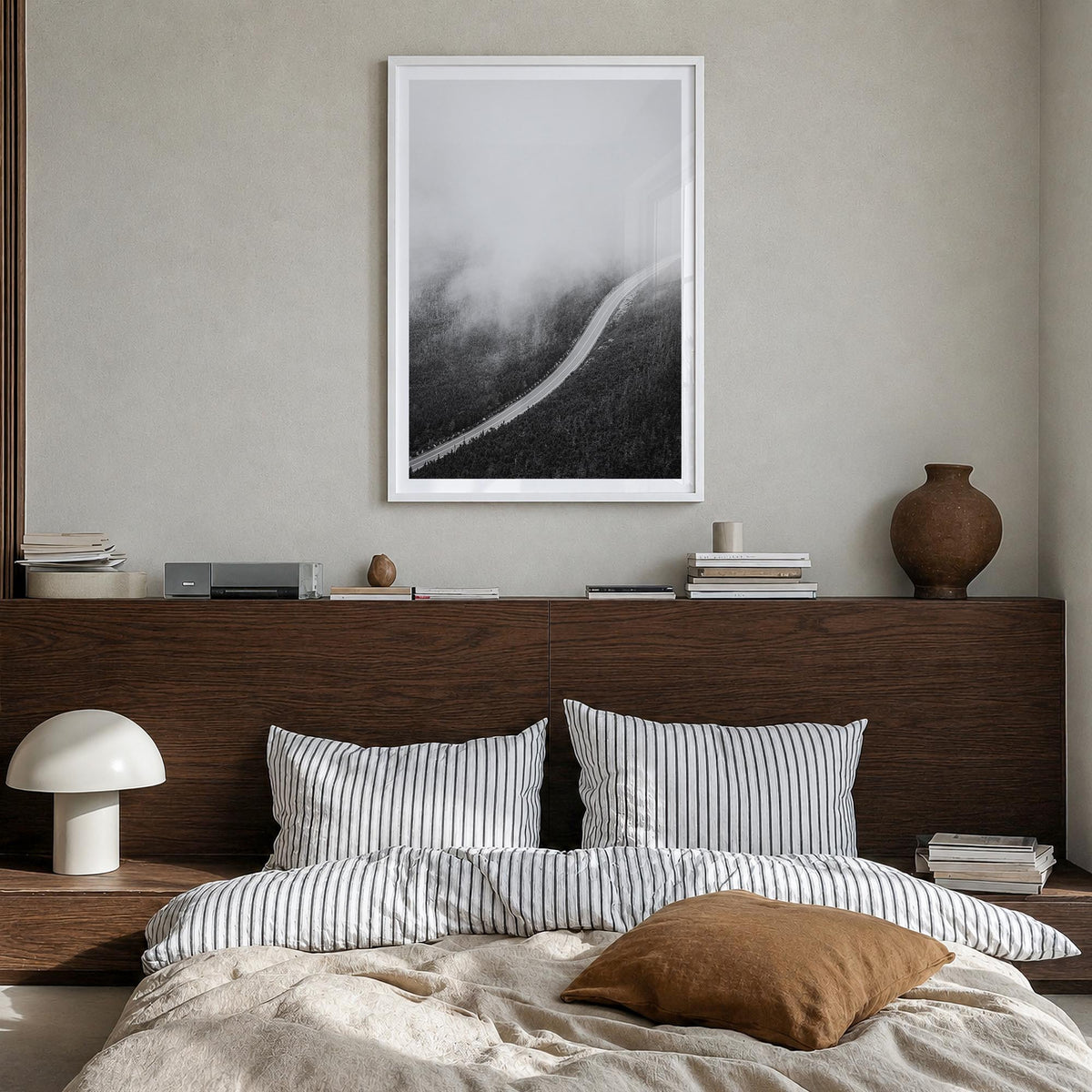 Adirondack Mountains no. 3 black & white photo poster of New York, USA – vertical wall art in white wood frame with white bor