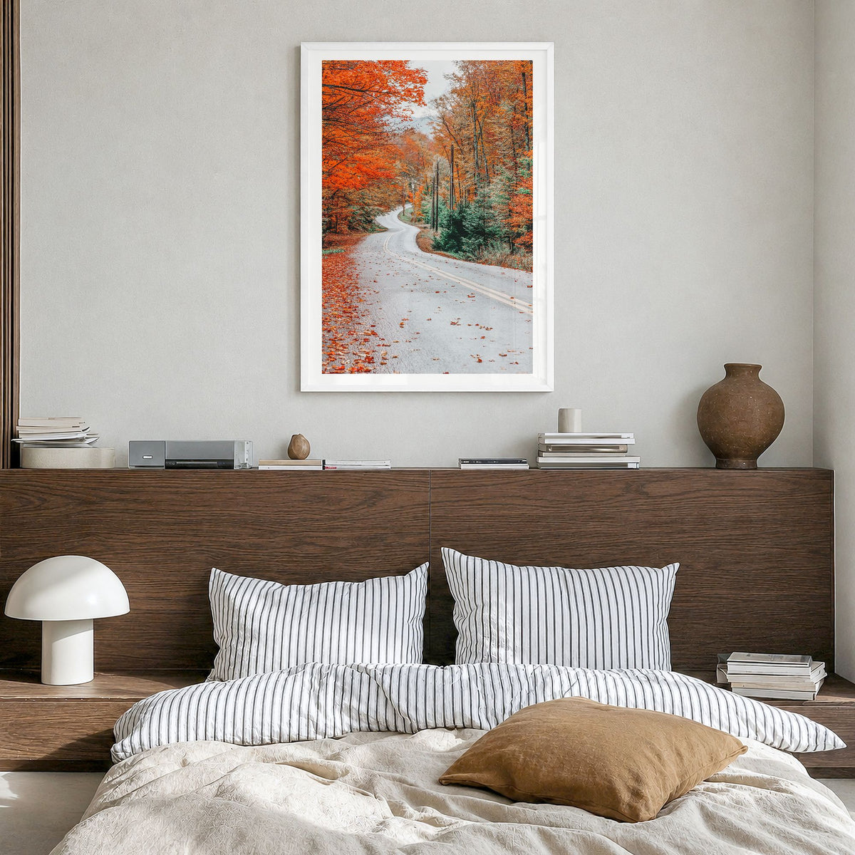 Adirondack Mountains Photo No 2 Poster in a white wood frame, hanging in a bedroom, white border