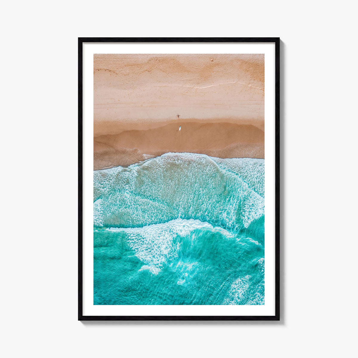 Aerial Beach Waves no. 2 colorful photo poster – vertical wall art, unframed print shown in interior mockup
