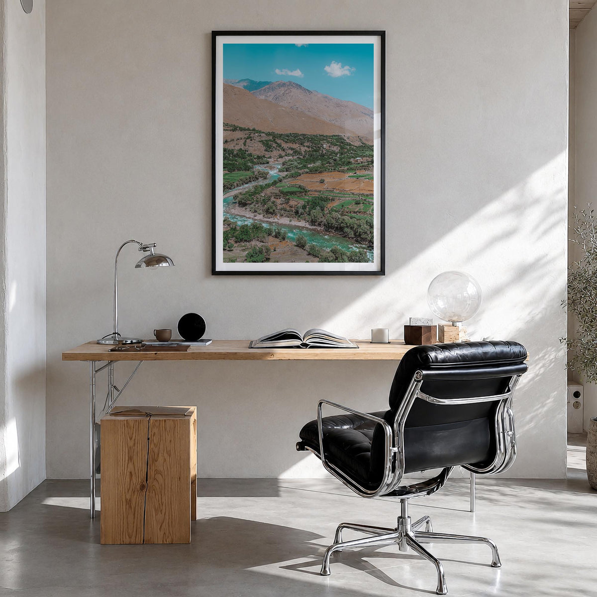 Afghanistan colorful photo poster of Asia – vertical wall art in black wood frame with white border, hanging on wall