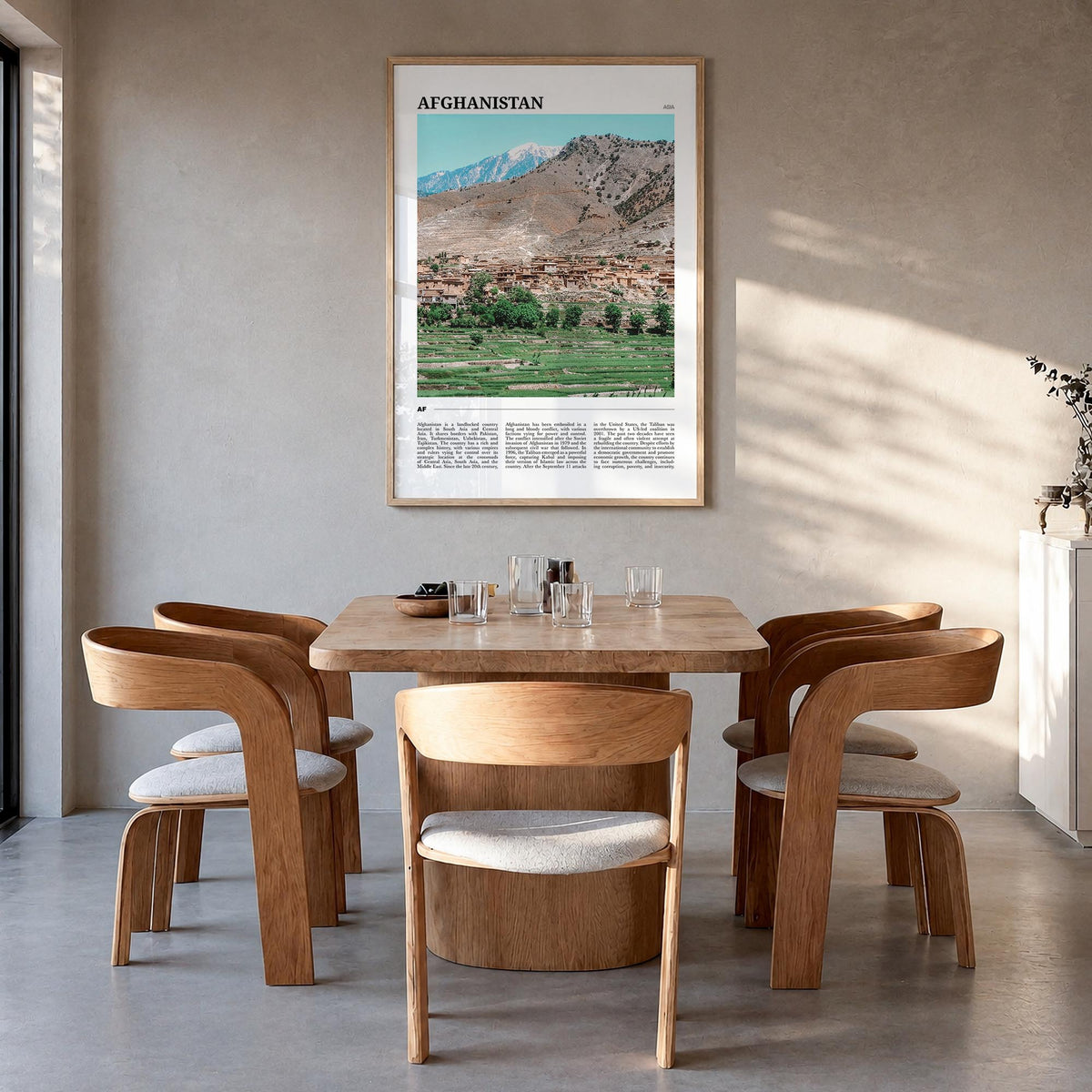 Afghanistan colorful travel poster of Asia – vertical wall art in natural wood frame, hanging on wall