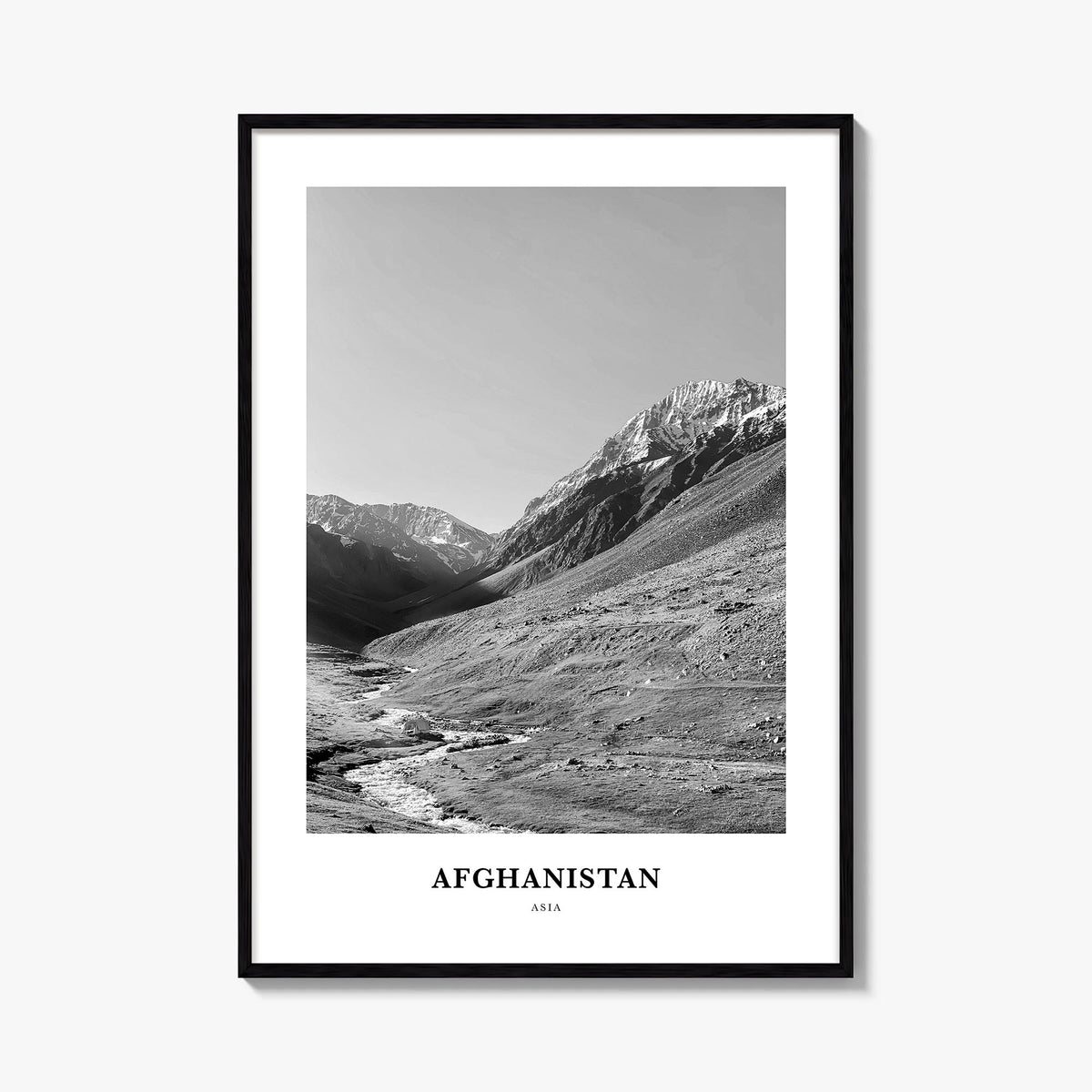 Afghanistan no. 1 black & white classic poster of Asia – vertical wall art, unframed print shown in interior mockup