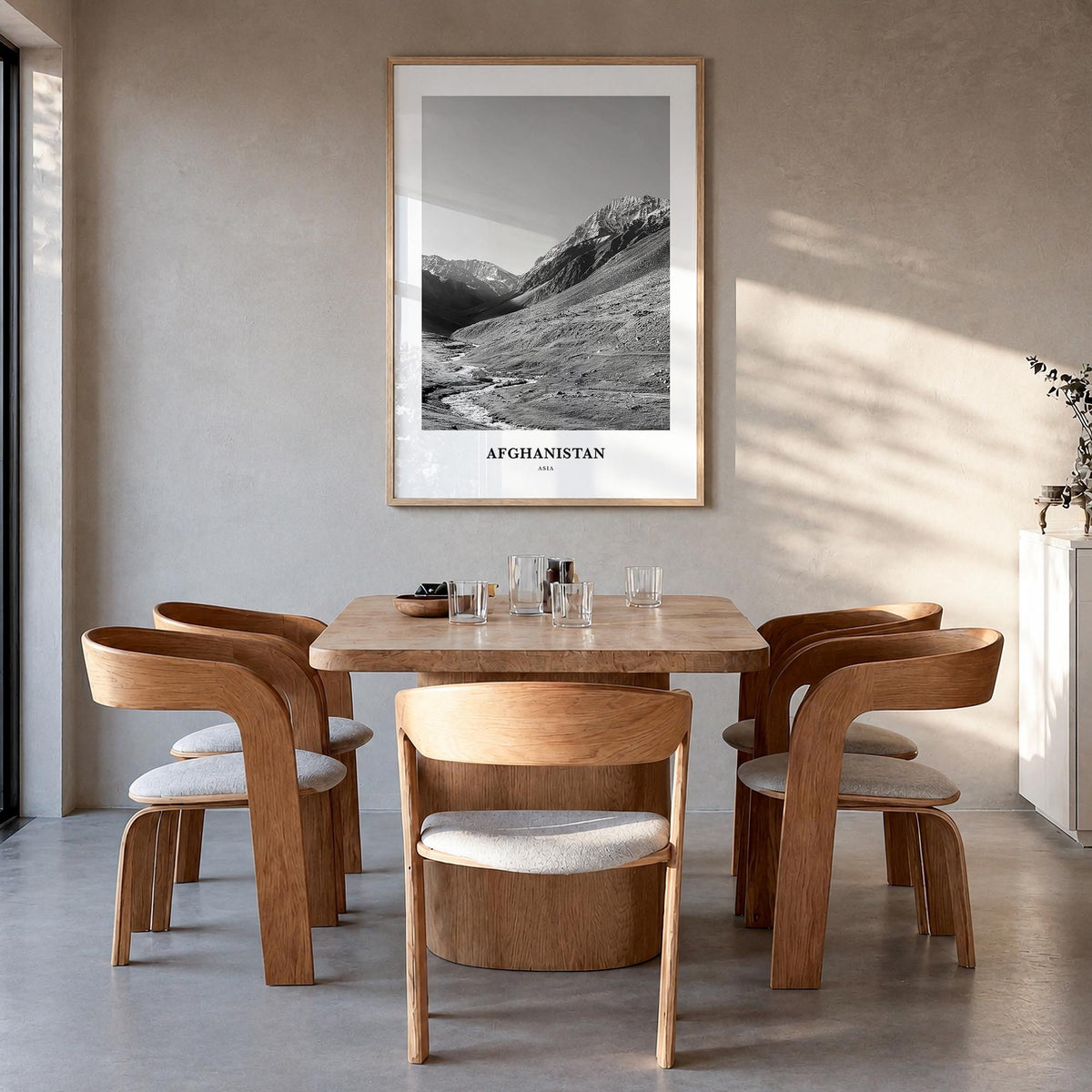 Afghanistan no. 1 black & white classic poster of Asia – vertical wall art in natural wood frame, hanging on wall