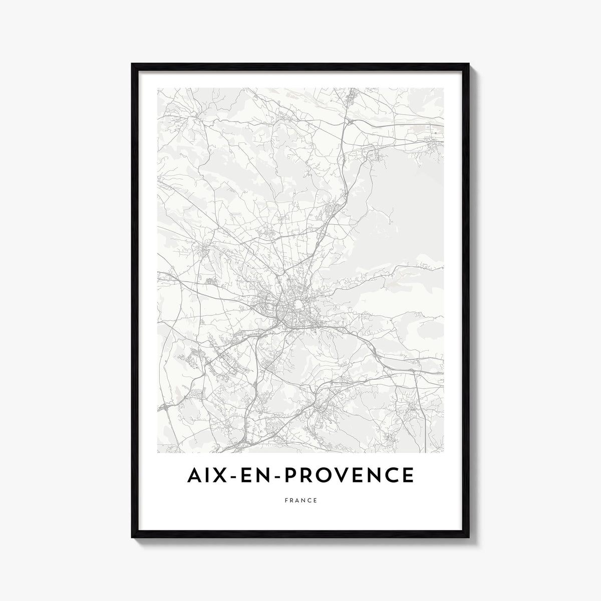 Aix-en-Provence black & white map poster of France – vertical wall art, unframed print shown in interior mockup