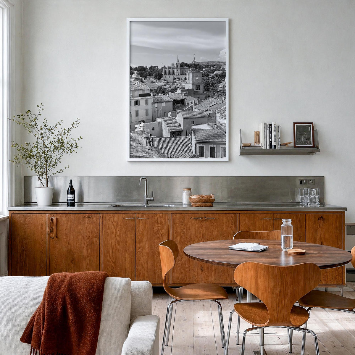 Aix-en-Provence black & white photo poster of France – vertical wall art in white wood frame, hanging on wall