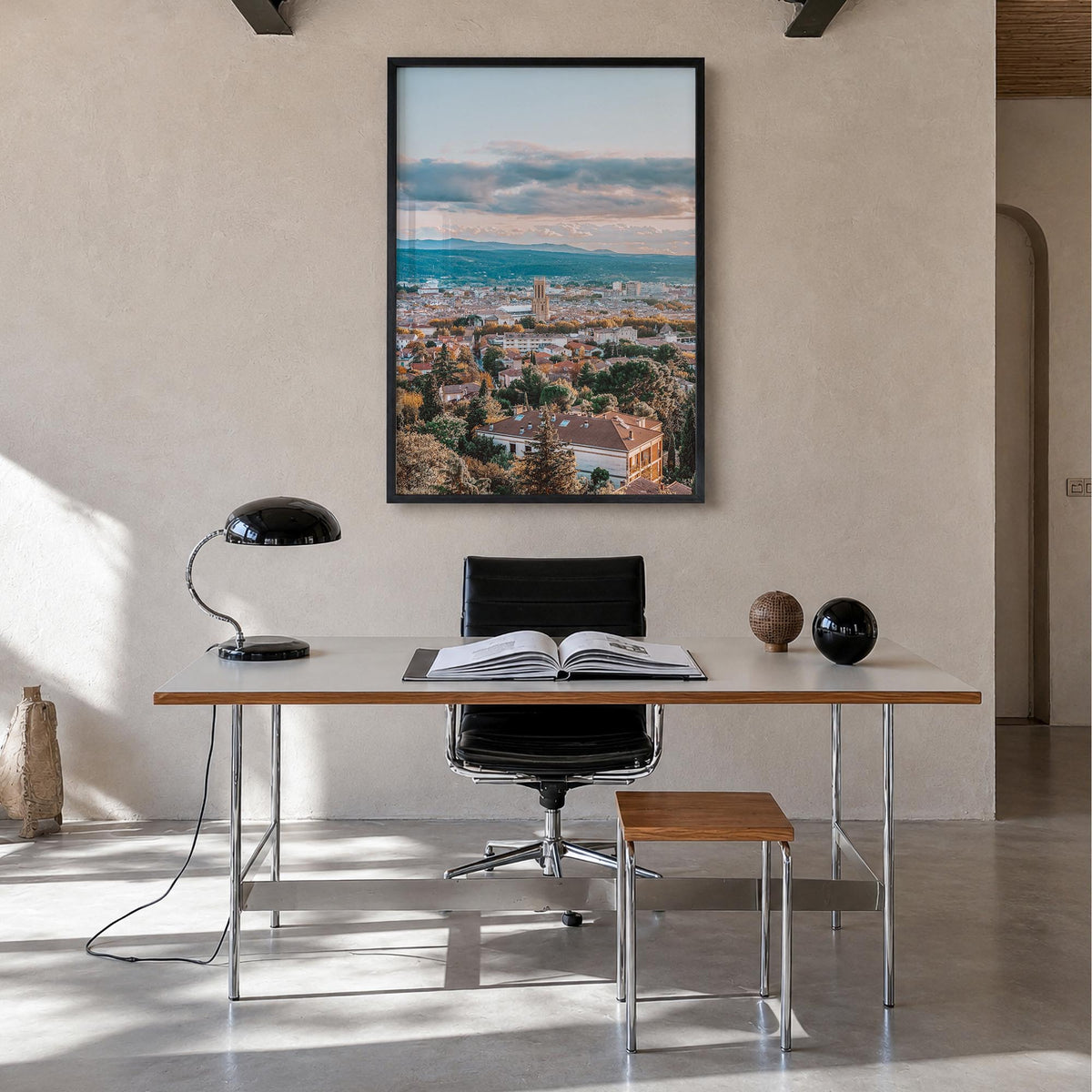 Aix-en-Provence colorful photo poster of France – vertical wall art in black wood frame, hanging on wall