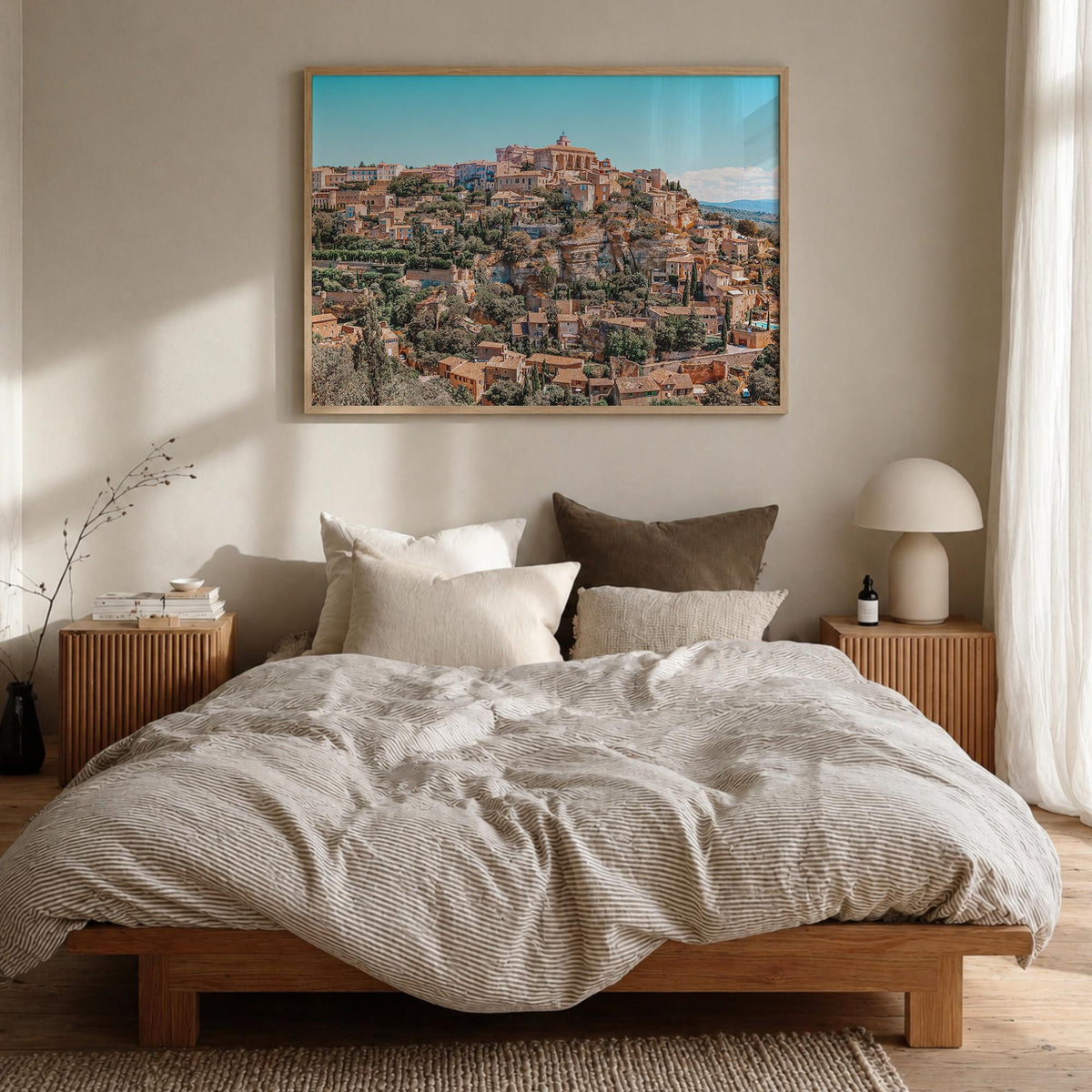 Aix-en-Provence colorful photo poster of France – horizontal wall art in natural wood frame, hanging on wall