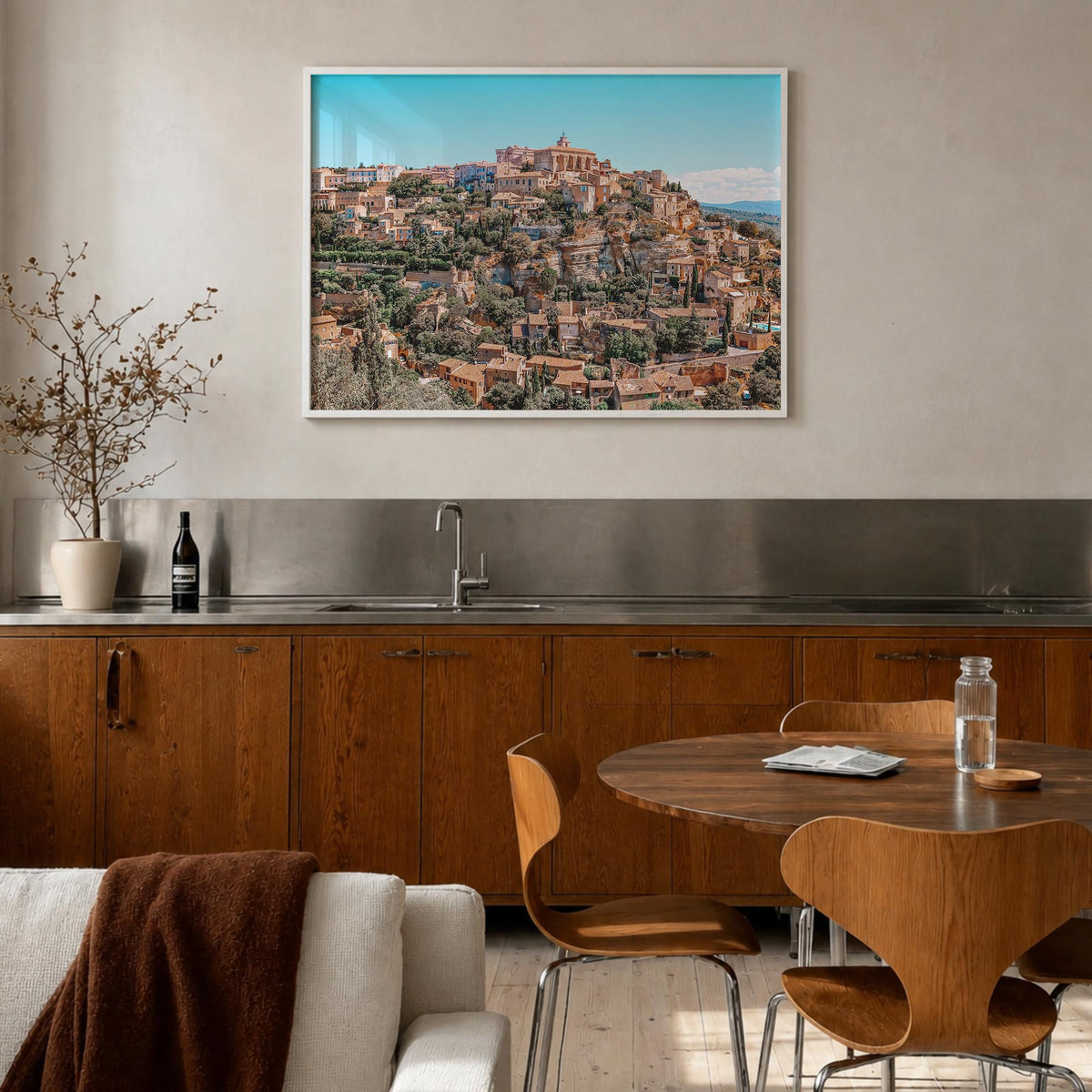 Aix-en-Provence colorful photo poster of France – horizontal wall art in white wood frame, hanging on wall