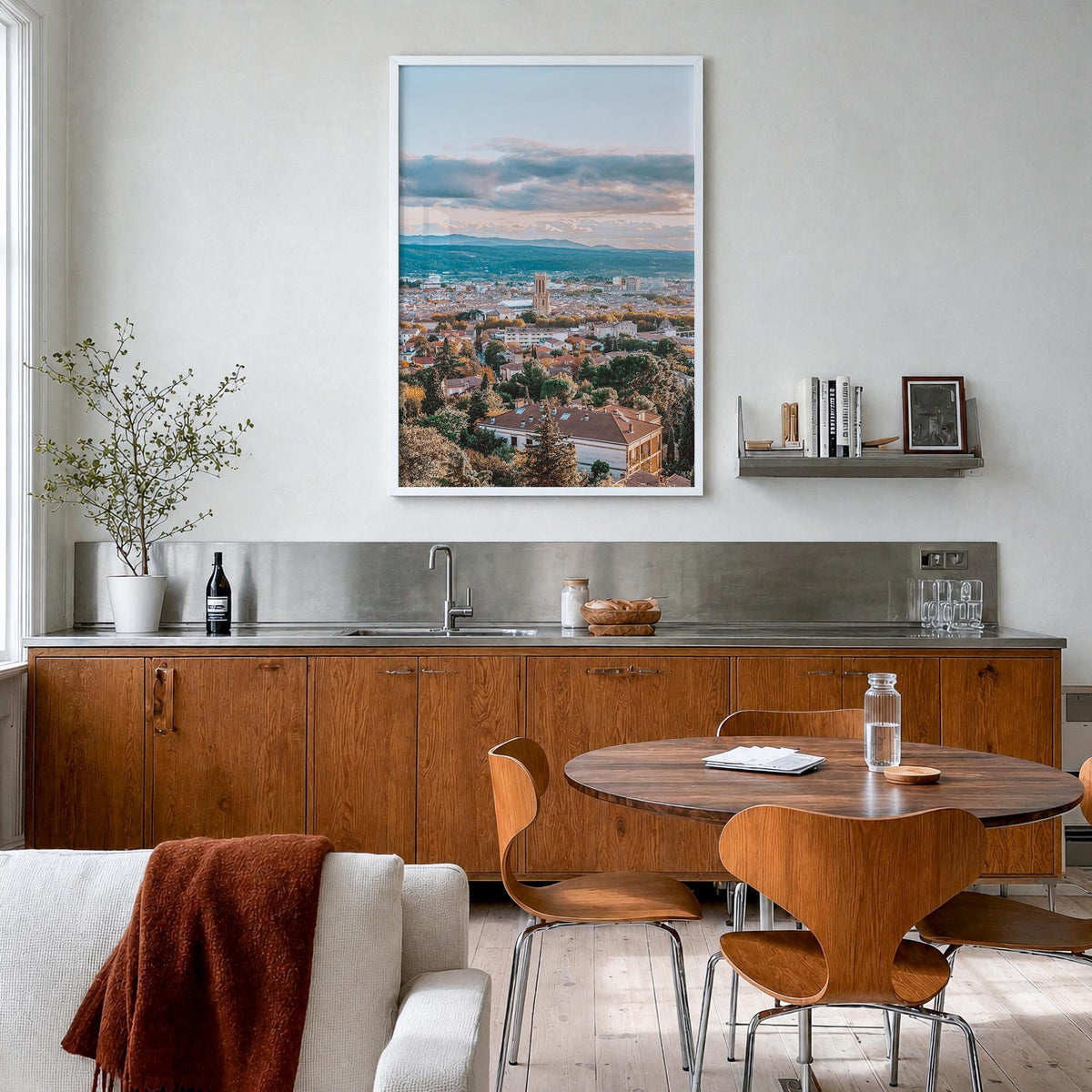Aix-en-Provence colorful photo poster of France – vertical wall art in white wood frame, hanging on wall