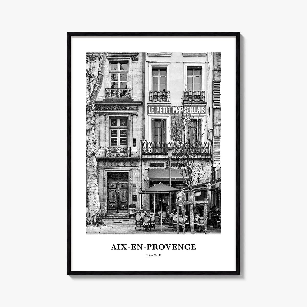 Aix-en-Provence no. 1 black & white classic poster of France – vertical wall art, unframed print shown in interior mockup