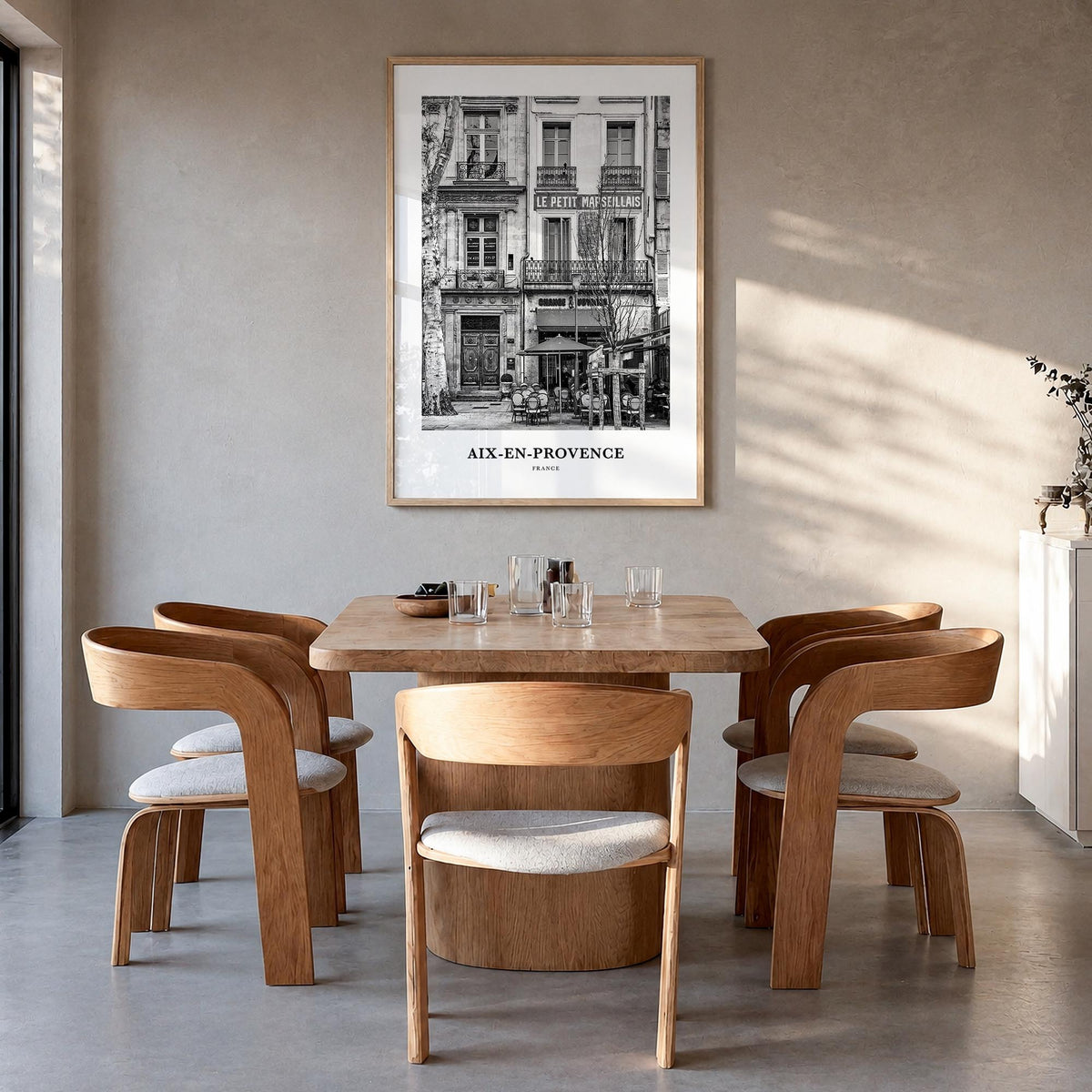 Aix-en-Provence no. 1 black & white classic poster of France – vertical wall art in natural wood frame, hanging on wall