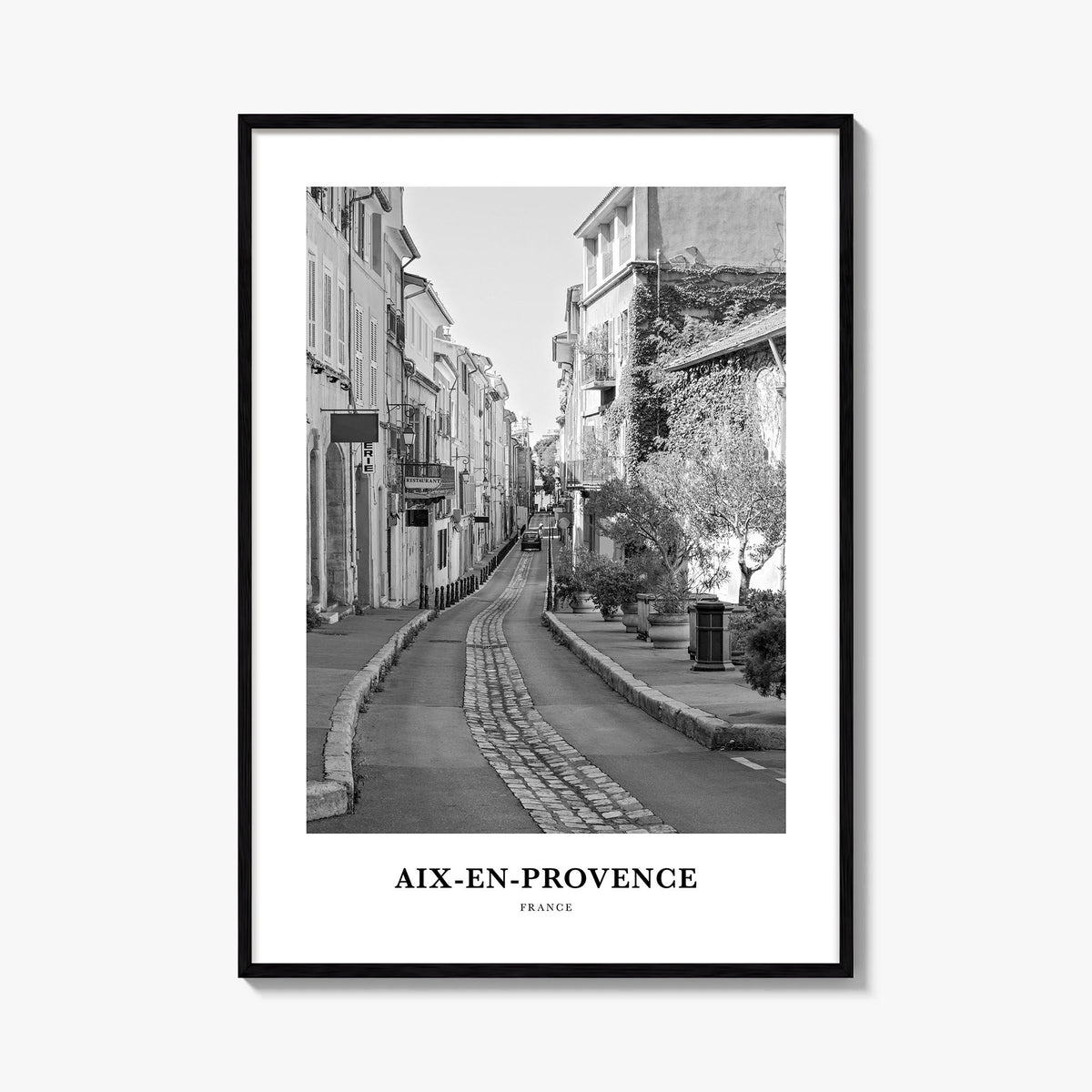 Aix-en-Provence no. 2 black & white classic poster of France – vertical wall art, unframed print shown in interior mockup