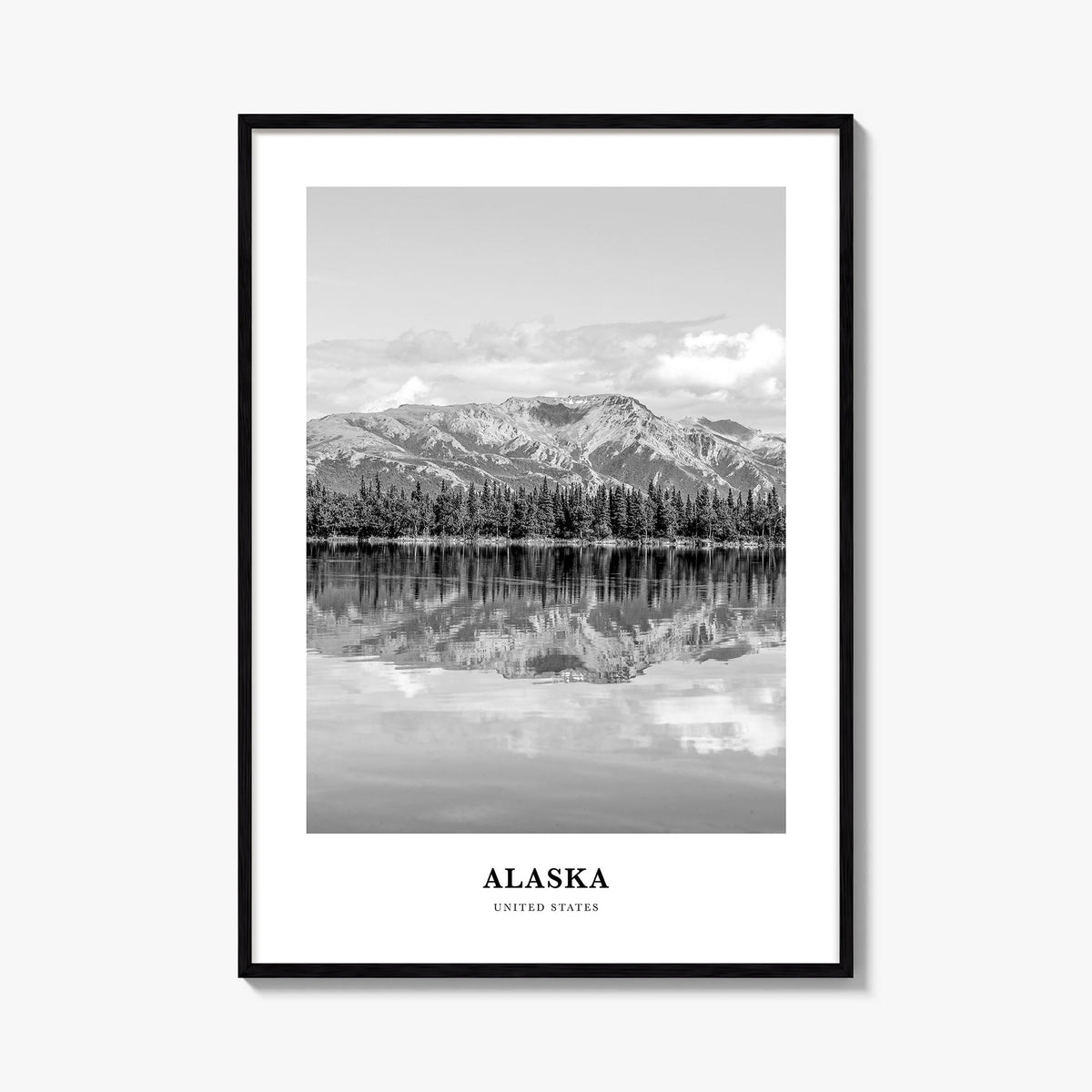 Alaska no. 1 black & white classic poster of United States – vertical wall art, unframed print shown in interior mockup