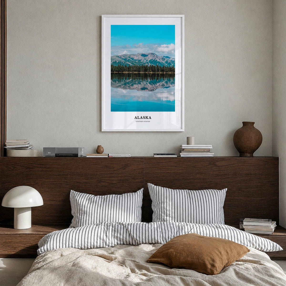 Alaska no. 1 colorful classic poster of United States – vertical wall art in white wood frame, hanging on wall