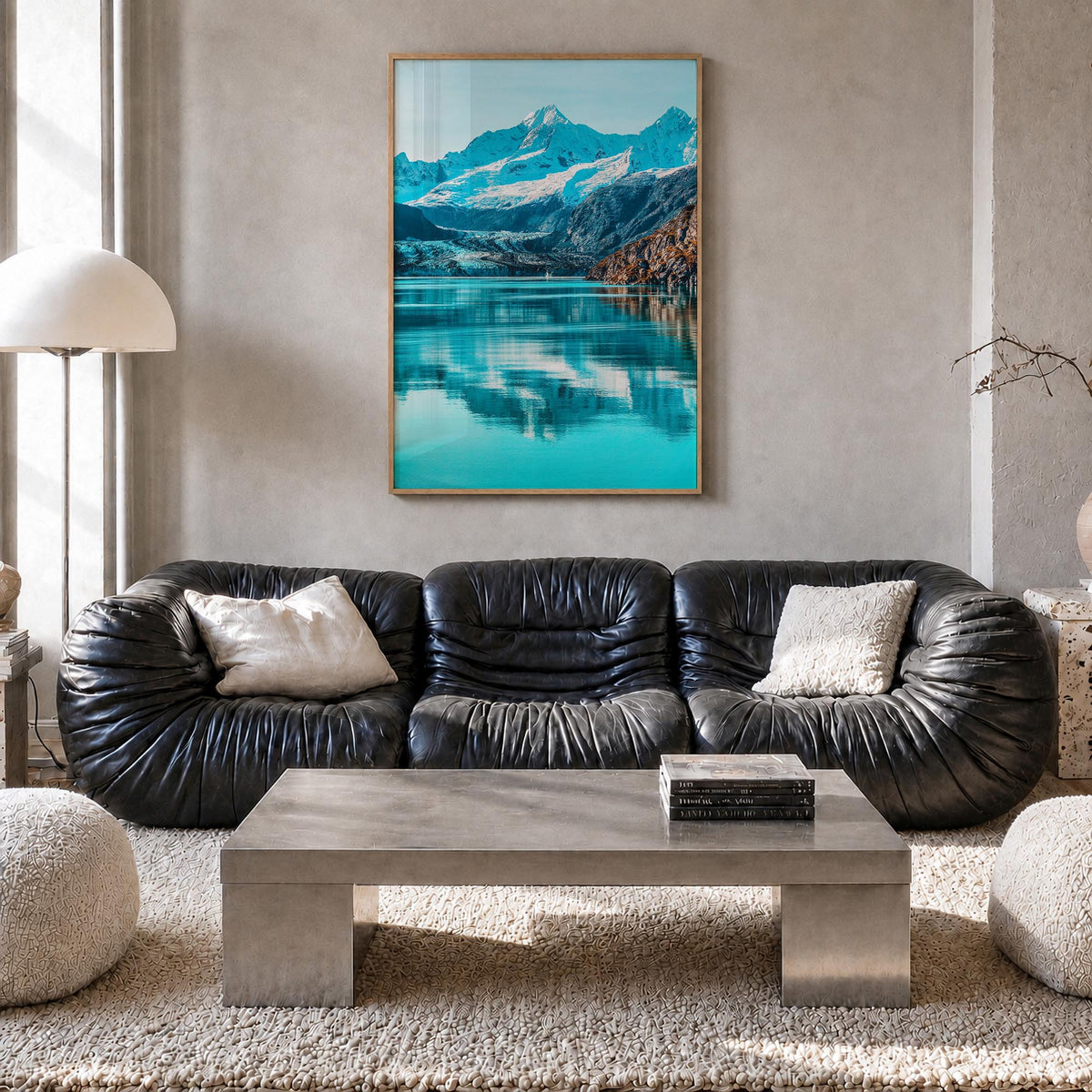 Alaska no. 1 colorful photo poster of United States – vertical wall art in natural wood frame, hanging on wall