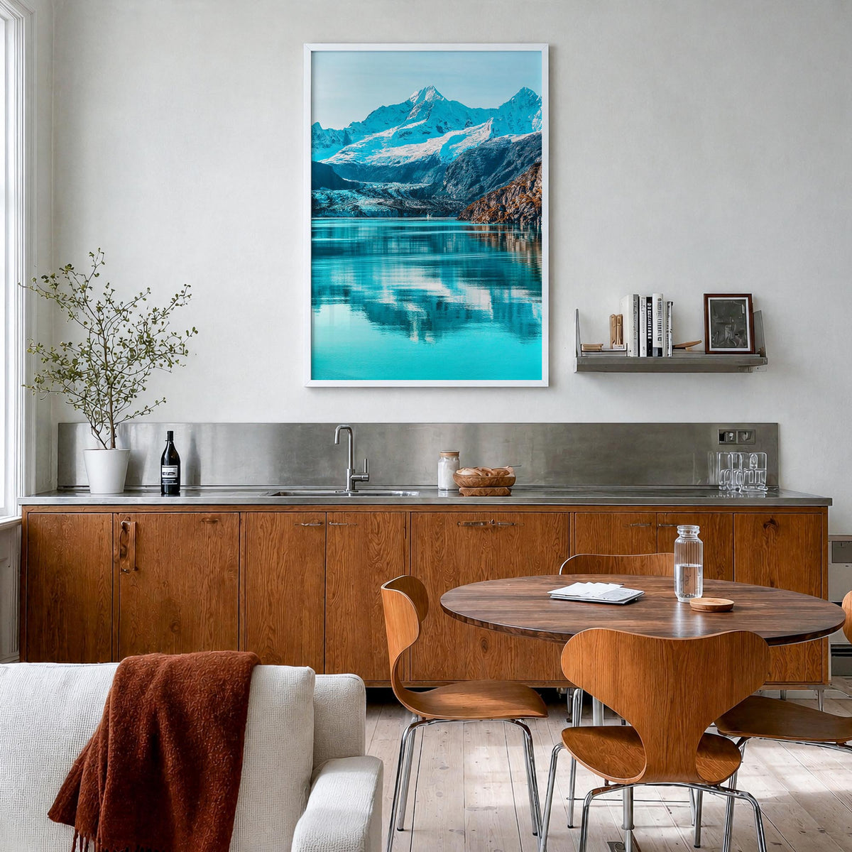 Alaska no. 1 colorful photo poster of United States – vertical wall art in white wood frame, hanging on wall