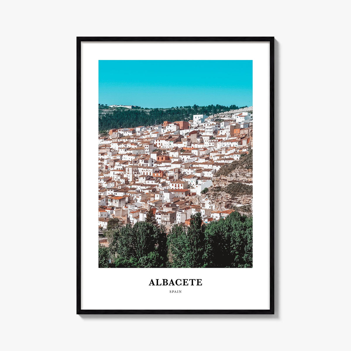 Albacete colorful classic poster of Spain – vertical wall art, unframed print shown in interior mockup