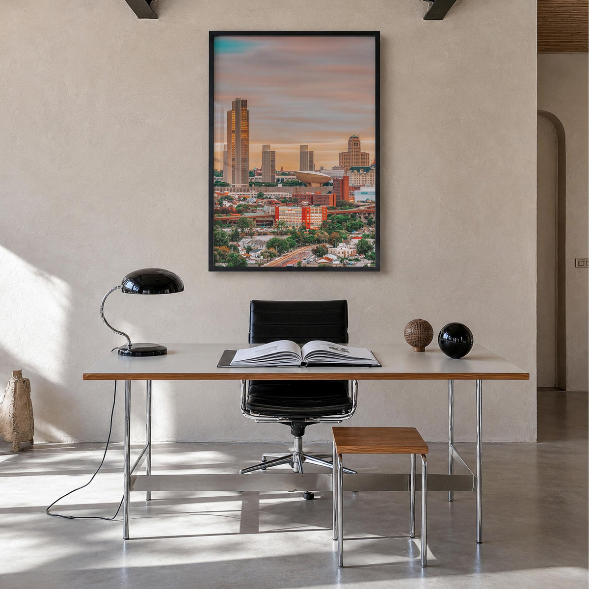Albany, New York colorful photo poster of New York, USA – vertical wall art in black wood frame, hanging on wall