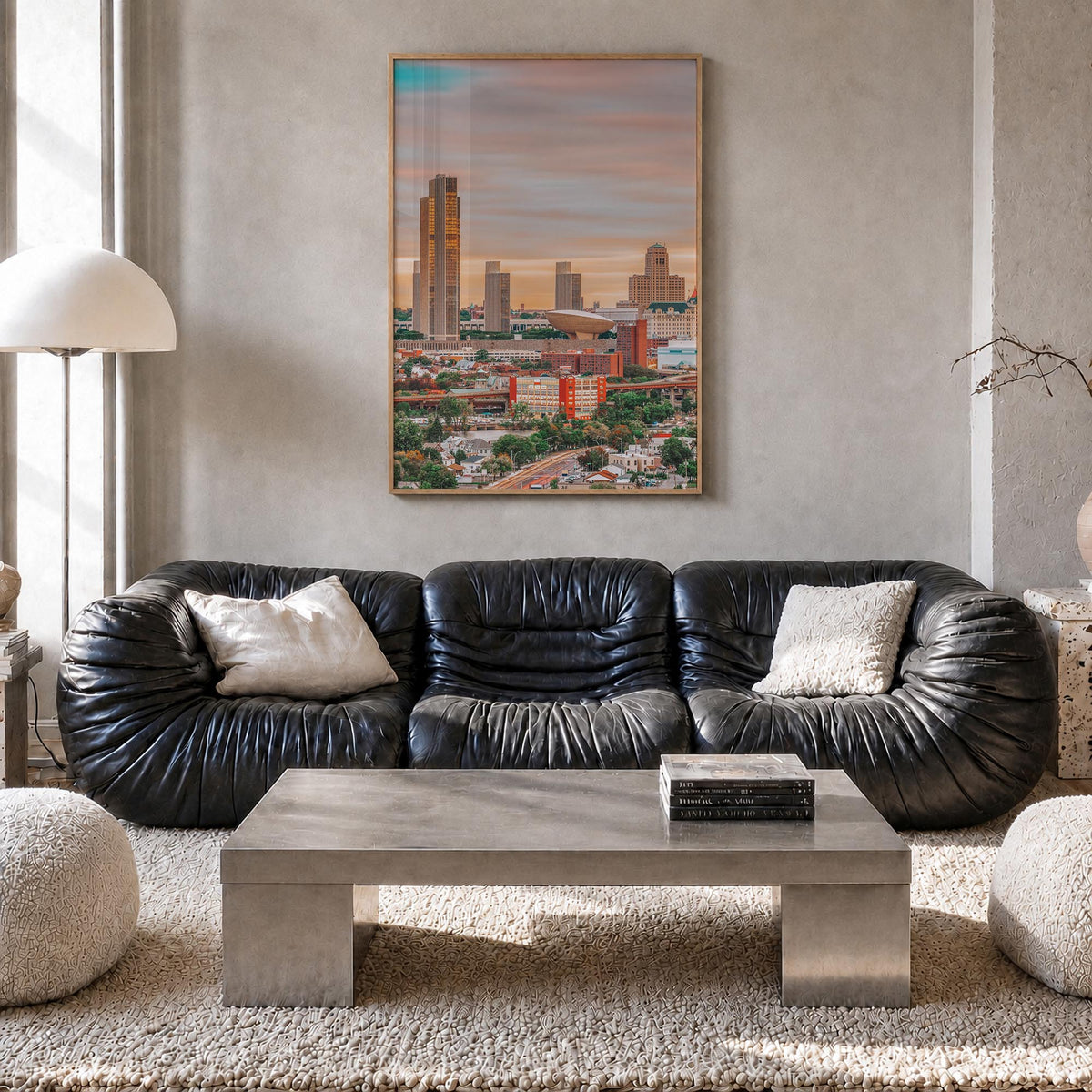 Albany, New York colorful photo poster of New York, USA – vertical wall art in natural wood frame, hanging on wall