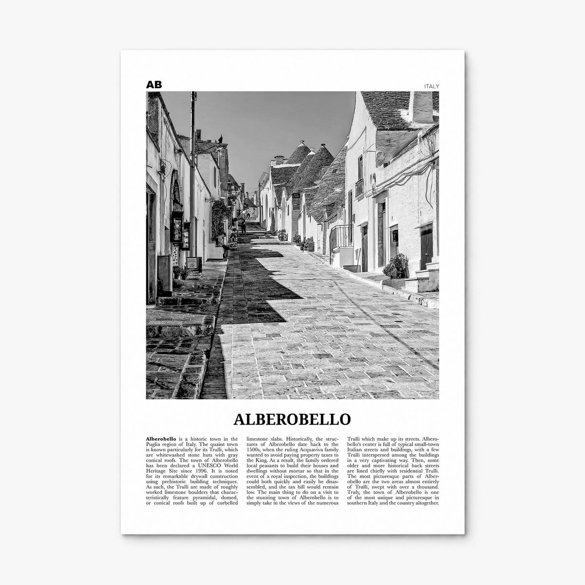 Alberobello Newspaper Poster, print only (unframed)